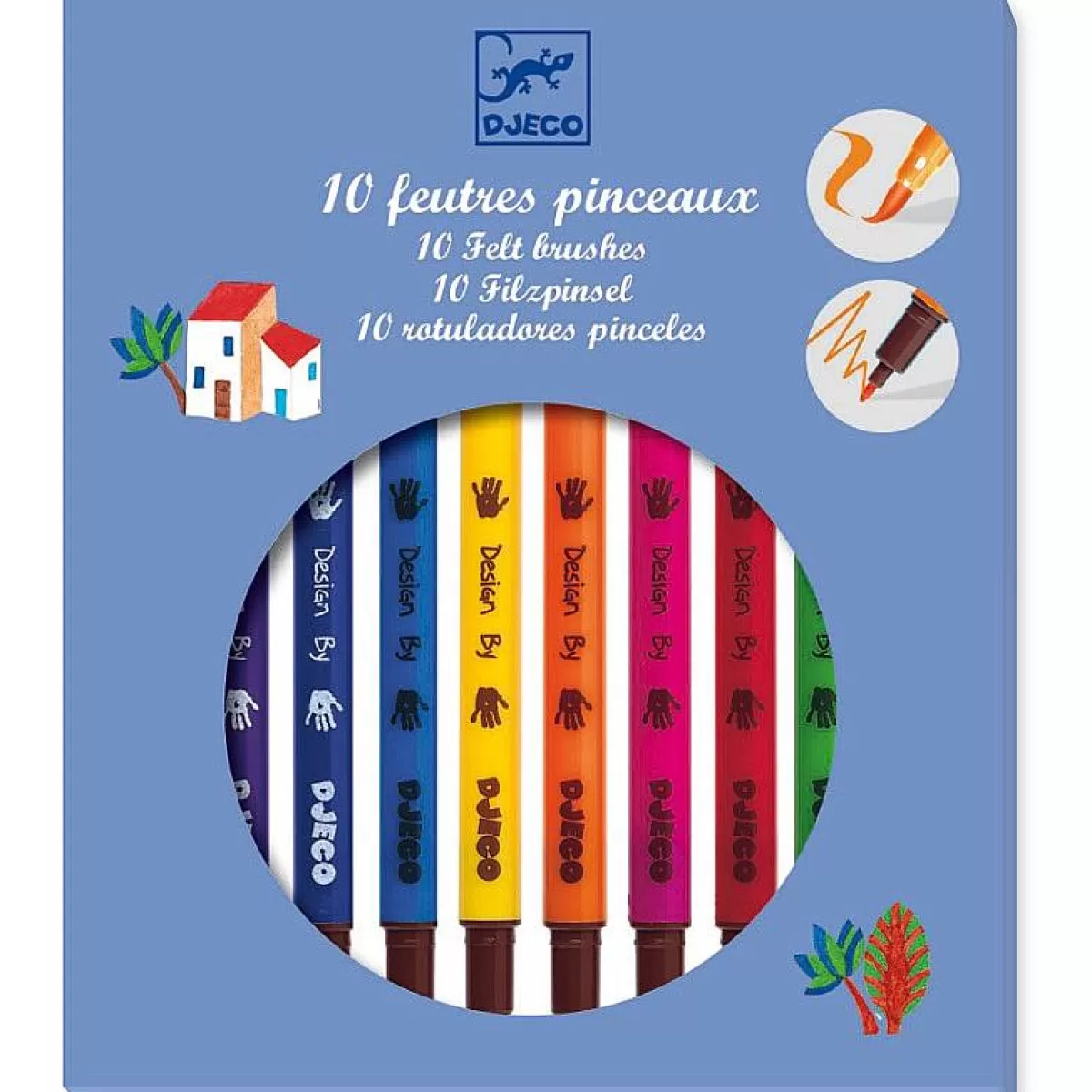 Djeco - Lot de 10 Stylos Pinceaux Artistiques - Palette de Couleurs Vives - Idéal Créativité Enfants Dès 6 Ans (Promotion en Cours)