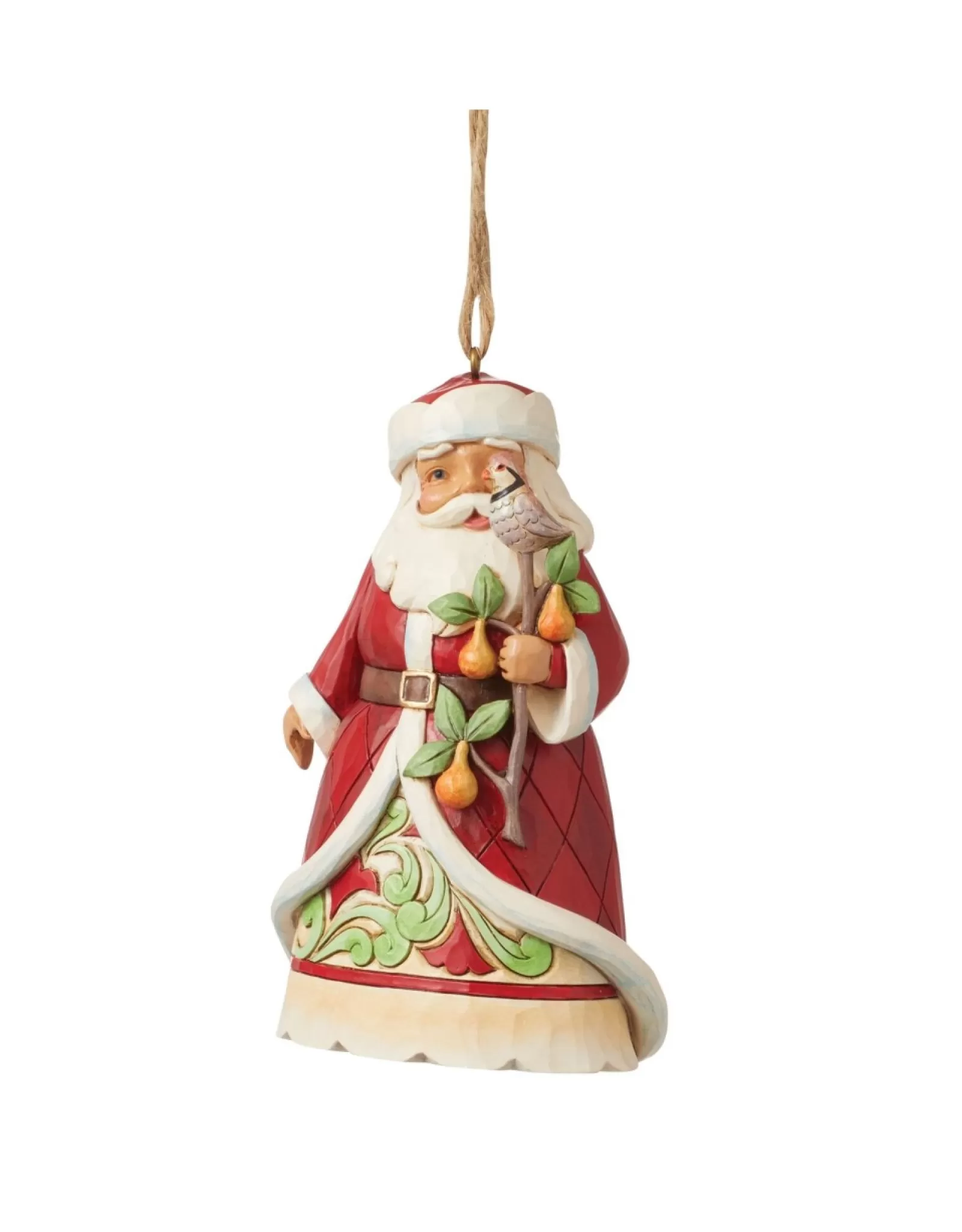 Décoration de Noël Santa Claus en Poirier Fleuri - Grive Solitaire Artisanale par Jim Shore