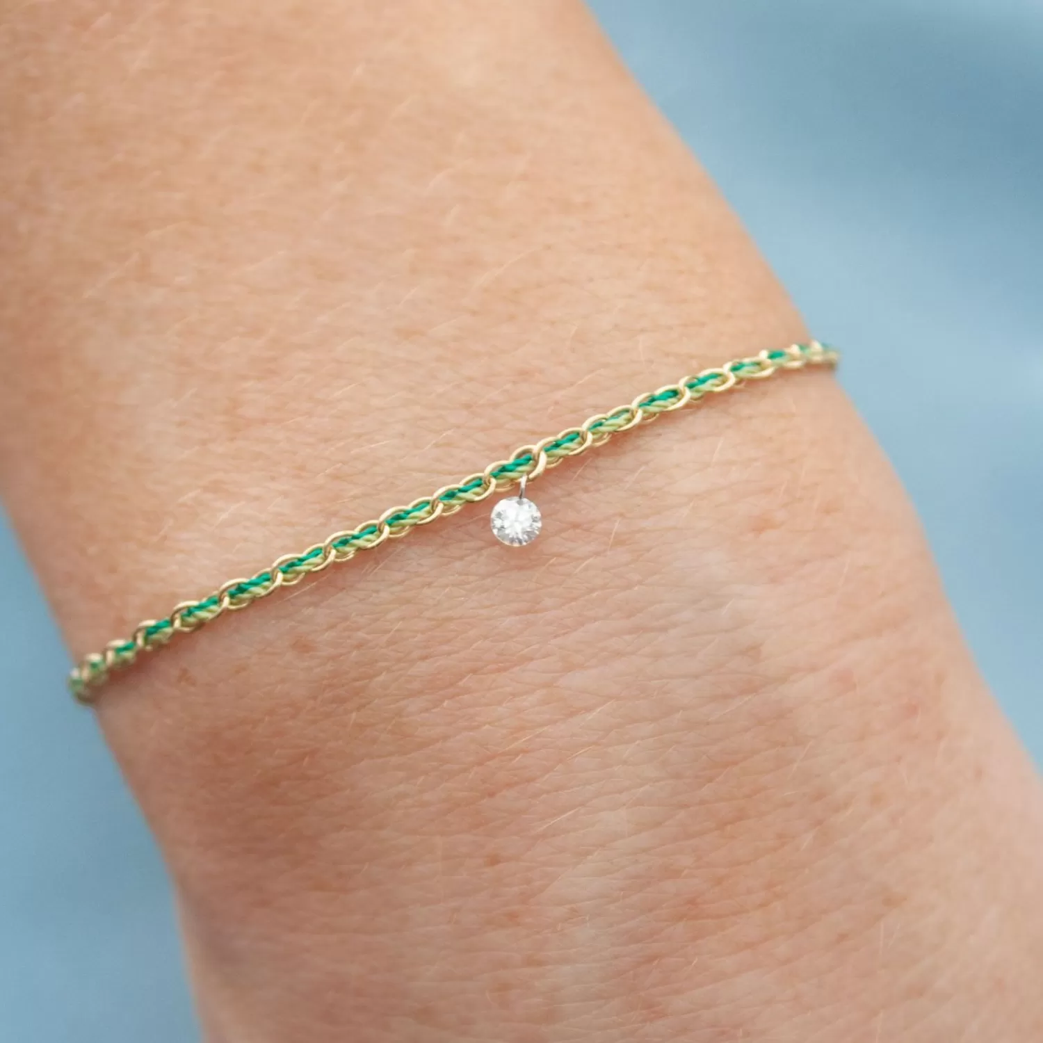 Bracelet Alkemistry Auric en or 18 carats - Chaîne tressée vert prospérité et jade, serti de diamants - Édition exclusive
