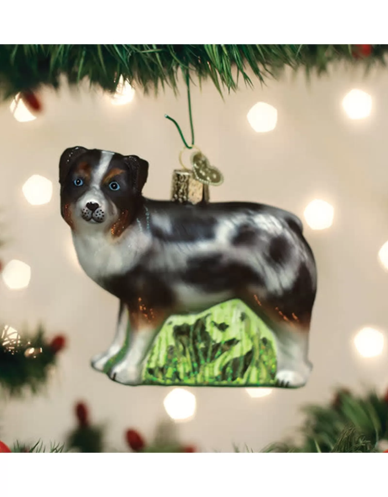 Décoration Ancienne de Noël - Berger Australien en Verre Soufflé pour Arbre Festif