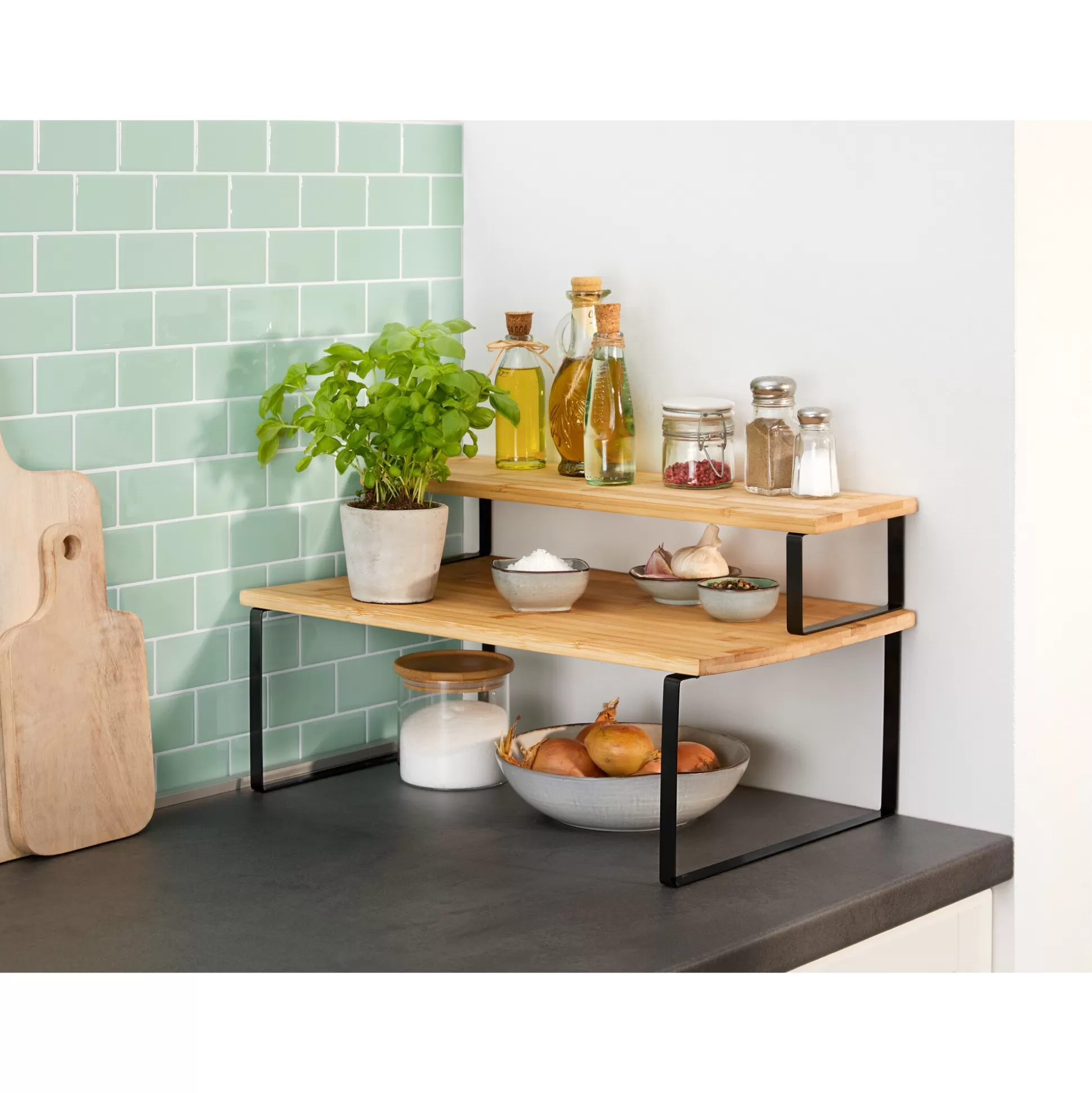 Étagères Roulantes Astucieuses & Plateaux Organiseurs - Collection Naturelle Genialo en Bambou Éco-Responsable pour Cuisine Pratique