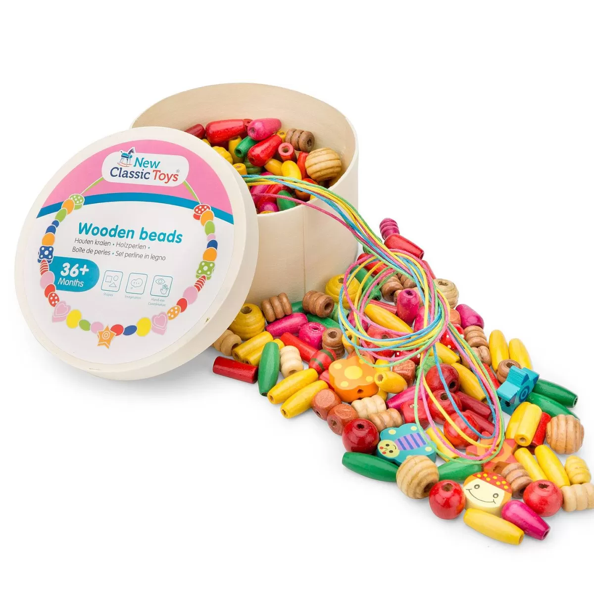 Perles en Bois à Enfiler - Jouet Éducatif 100g pour Enfants (Marque New Classic Toys) - Créez des Moments Ludiques à Prix Doux