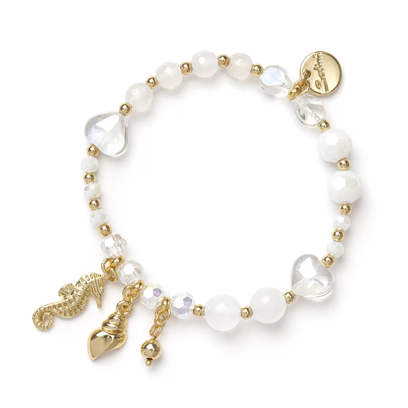 Bracelet Élastique Délicat - Cœurs Entrelacés et Détails Océaniques pour un Style Bora Bora

（：，