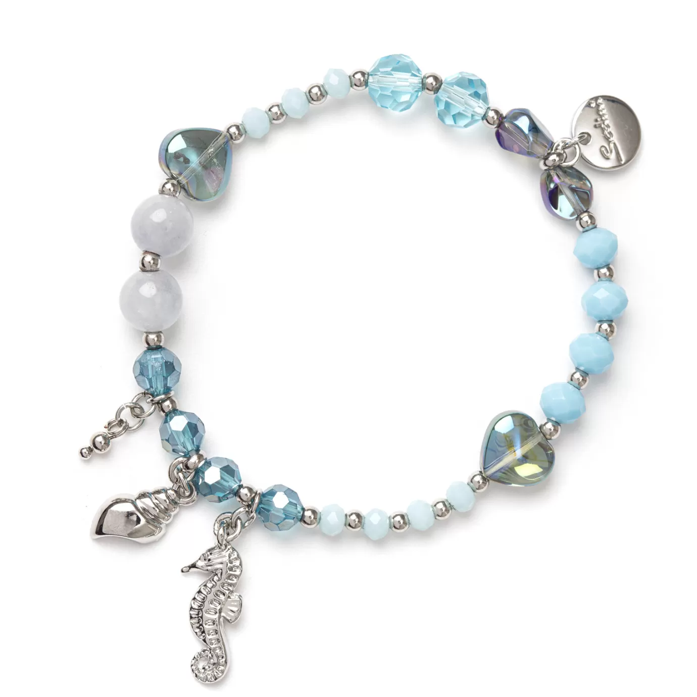 Bracelet Élastique Délicat - Cœurs Entrelacés et Détails Océaniques pour un Style Bora Bora

（：，