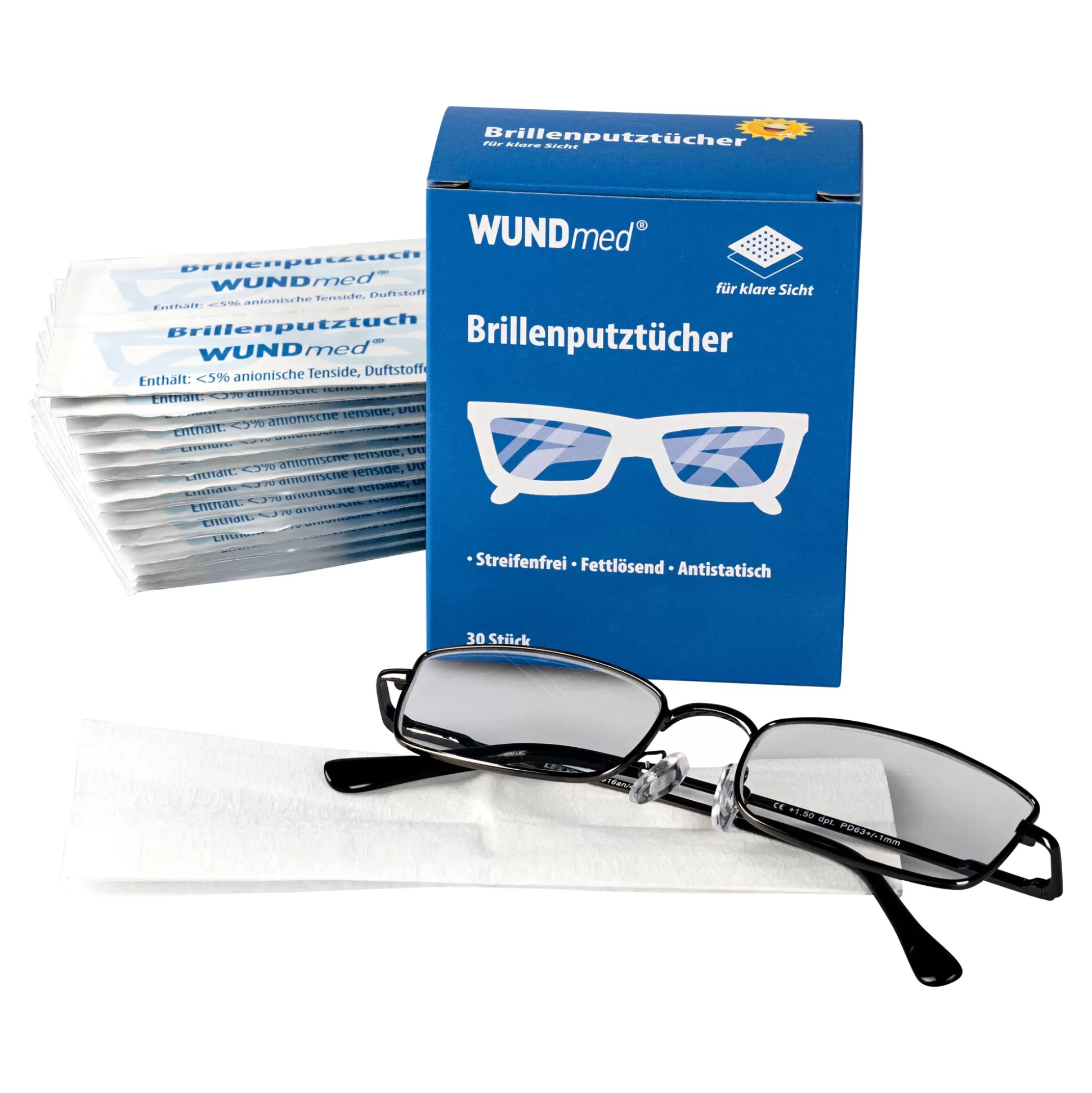 WUNDMED - Lingettes Nettoyantes pour Verres Optiques, 30 Pièces Ultra-Douces | Prêt à l'Emploi | Nettoyage Parfait sans Traces