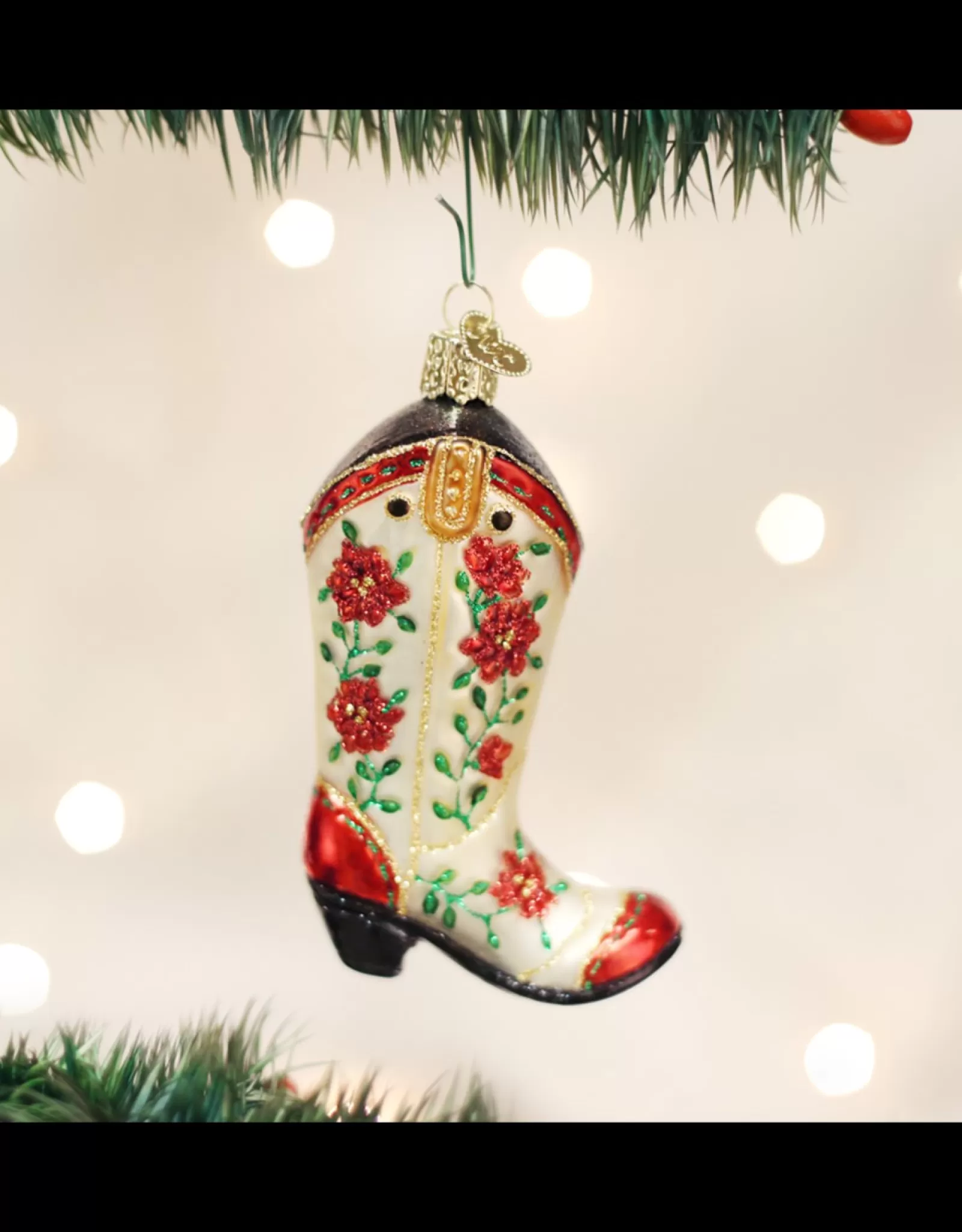 Décorations Festives Old World – Botte de Cowgirl Étoilée pour Sapin de Noël