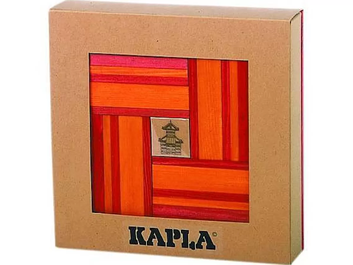 Kapla Jeu de Construction 40 Planchettes en Bois - Couleurs Vives Rouge et Orangé pour Créations Originales