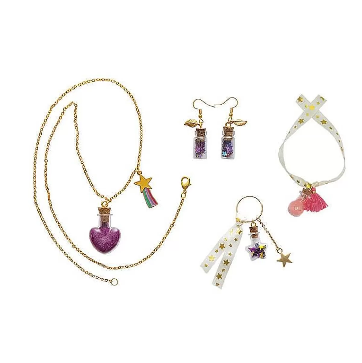 Janod - Kit de Création de 4 Bijoux Enchantés avec Fioles Magiques pour Enfants - Loisirs Créatifs Féeriques
