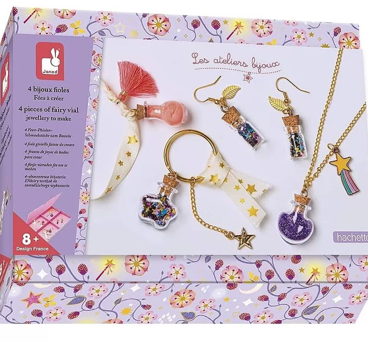 Janod - Kit de Création de 4 Bijoux Enchantés avec Fioles Magiques pour Enfants - Loisirs Créatifs Féeriques