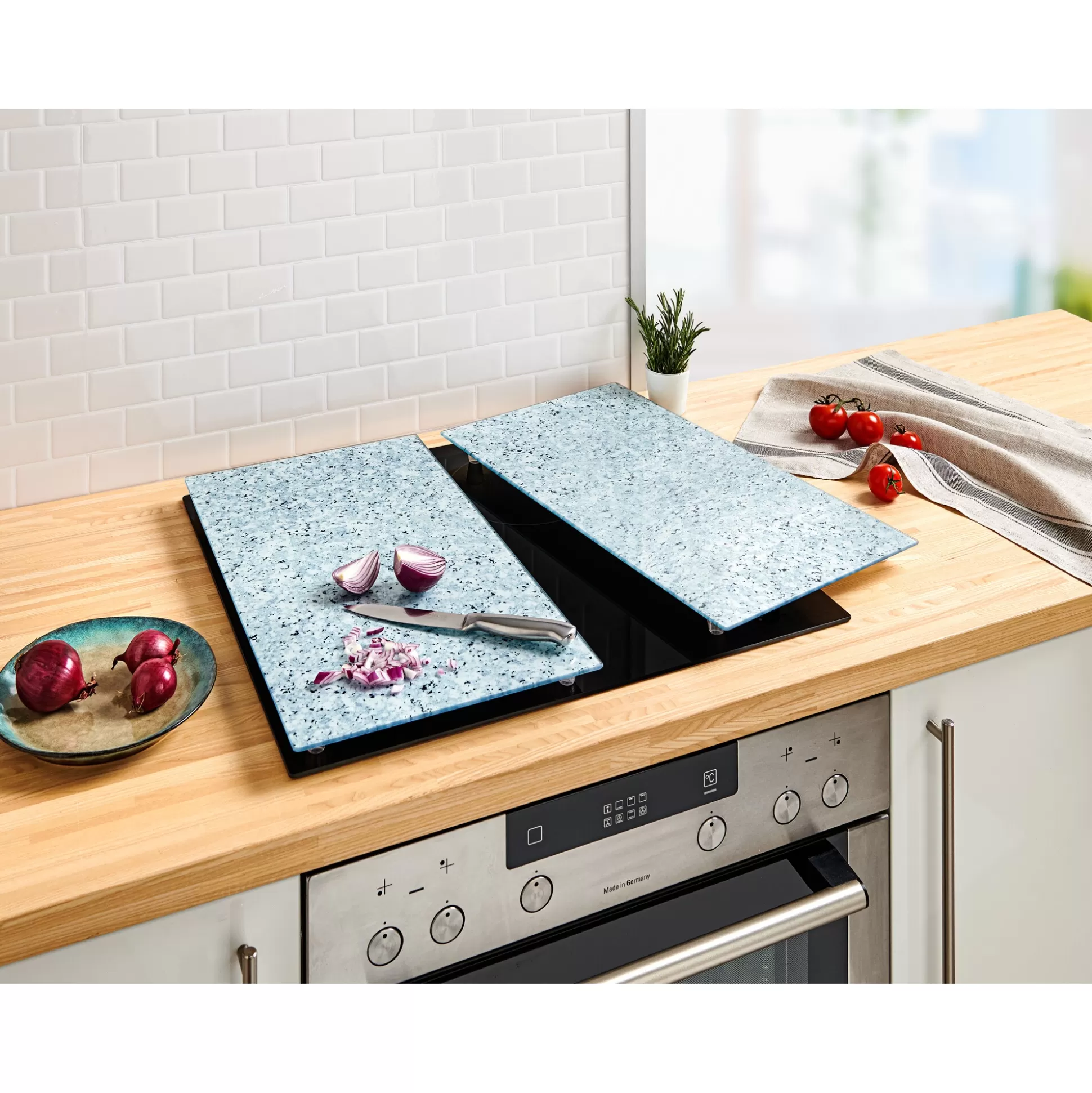 Génialo - Protection de Cuisinière en Pierre Naturelle, Lot de 2 - Design Minéral & Entretien Facile