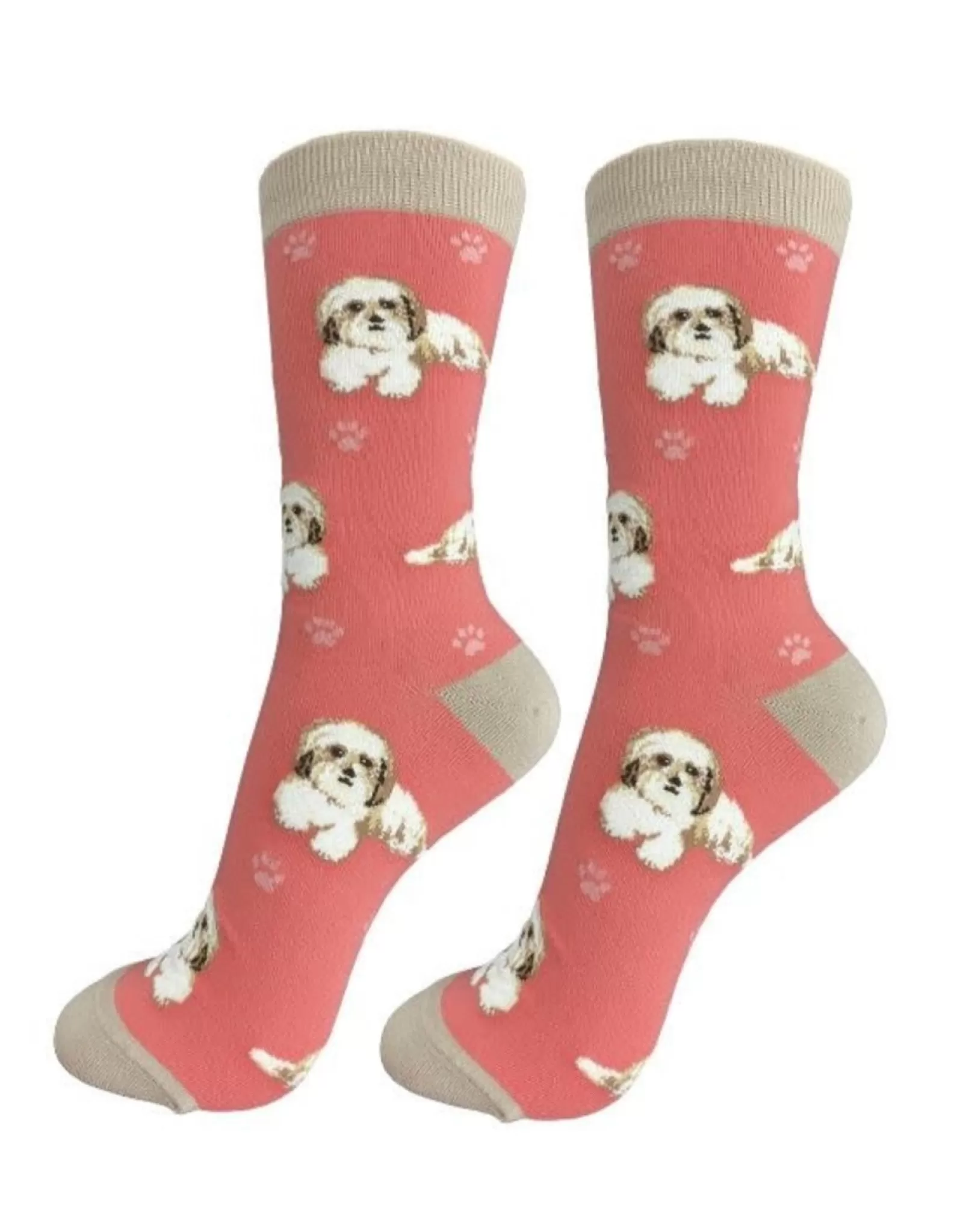 Chaussettes Confort Maximal pour Shih Tzu - Modèle Intégral Beige et Blanc à Poil Doux et Élégant | Collection E&S pour Animaux