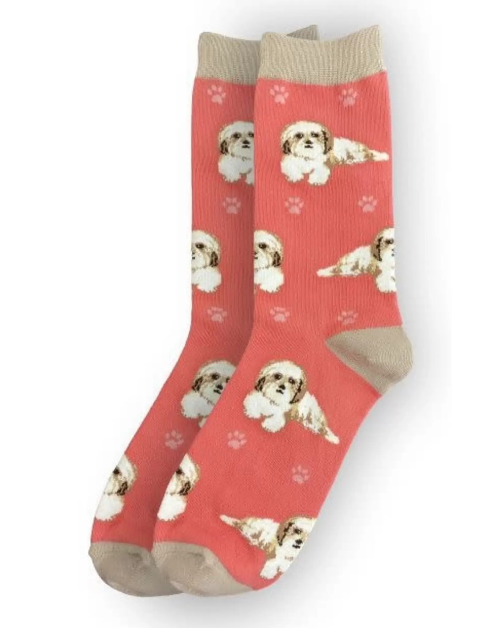 Chaussettes Confort Maximal pour Shih Tzu - Modèle Intégral Beige et Blanc à Poil Doux et Élégant | Collection E&S pour Animaux