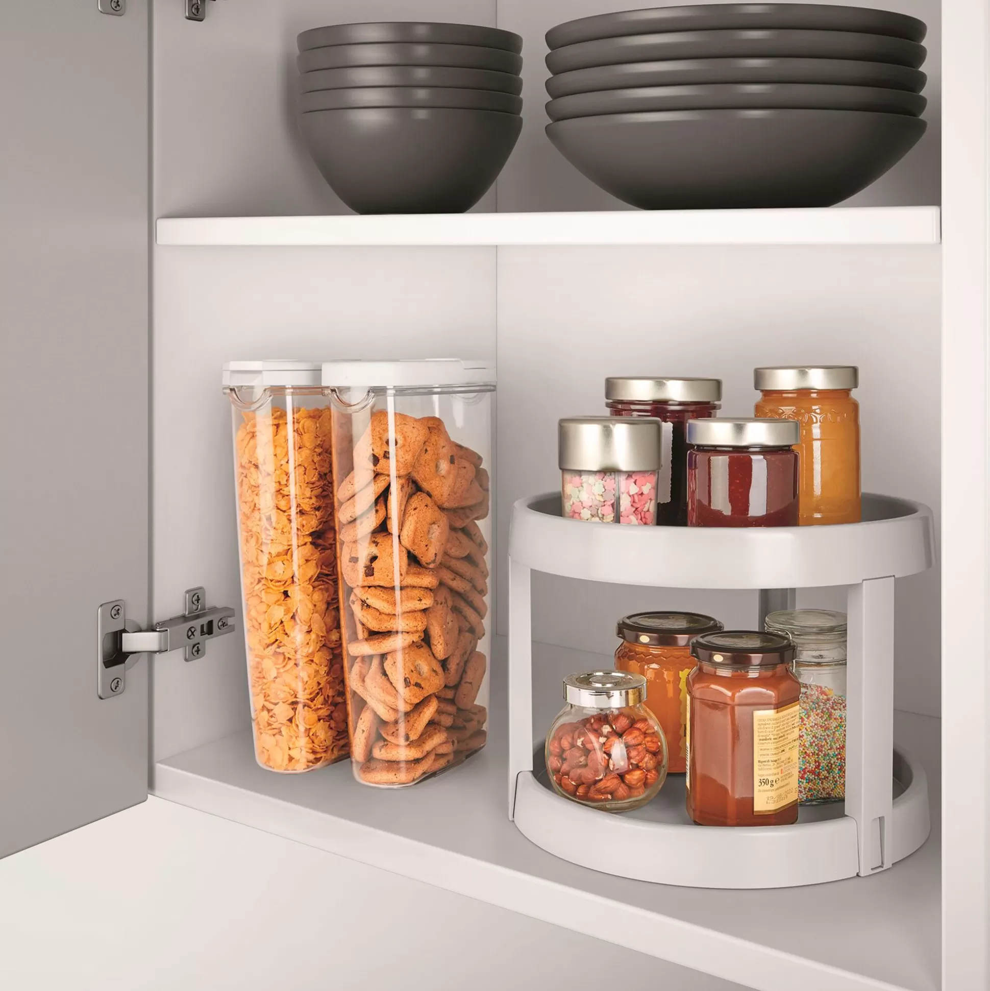 Plateau rotatif double étage Metaltex - Solution gain de place innovante pour rangement cuisine compacte