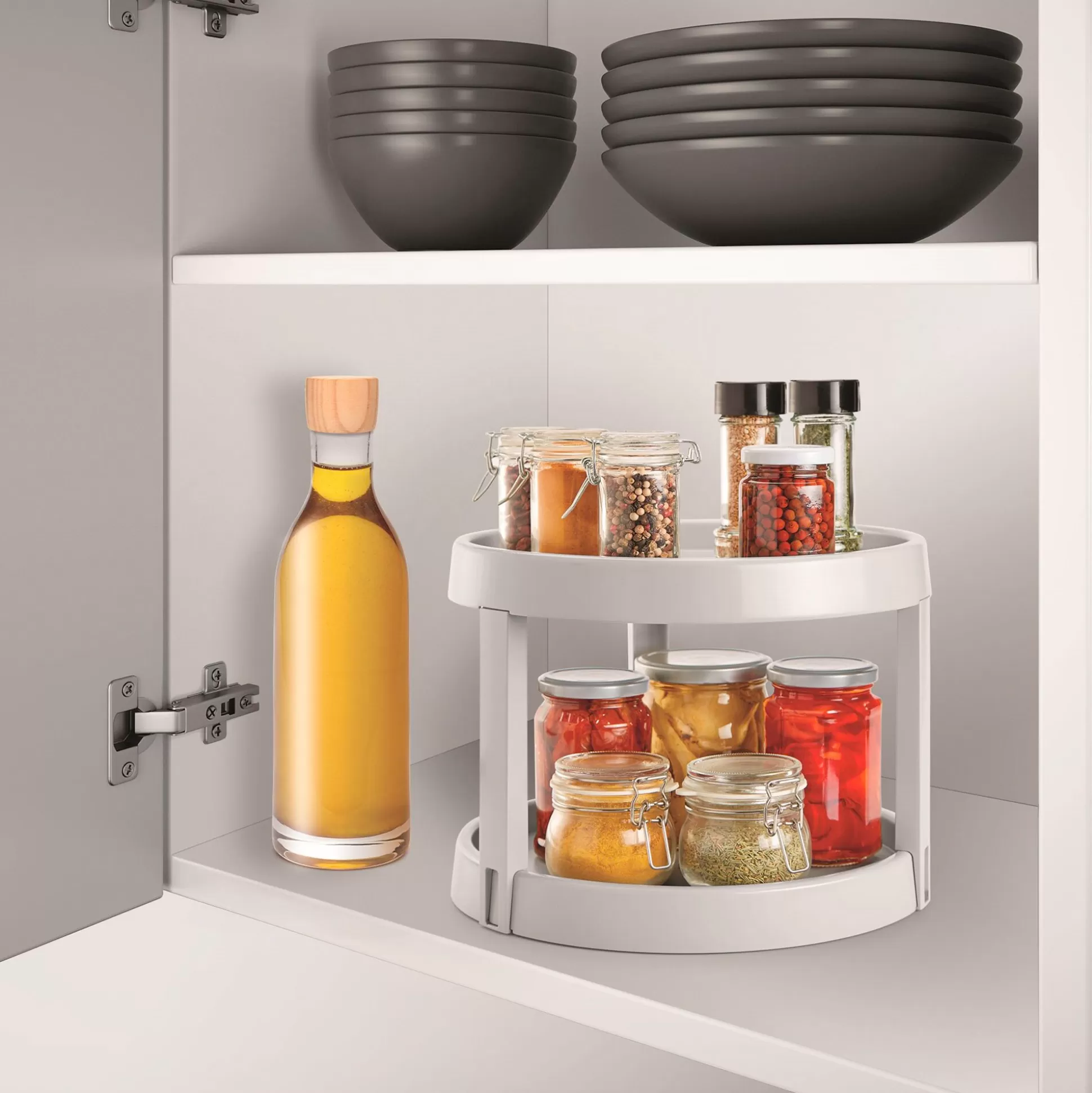 Plateau rotatif double étage Metaltex - Solution gain de place innovante pour rangement cuisine compacte