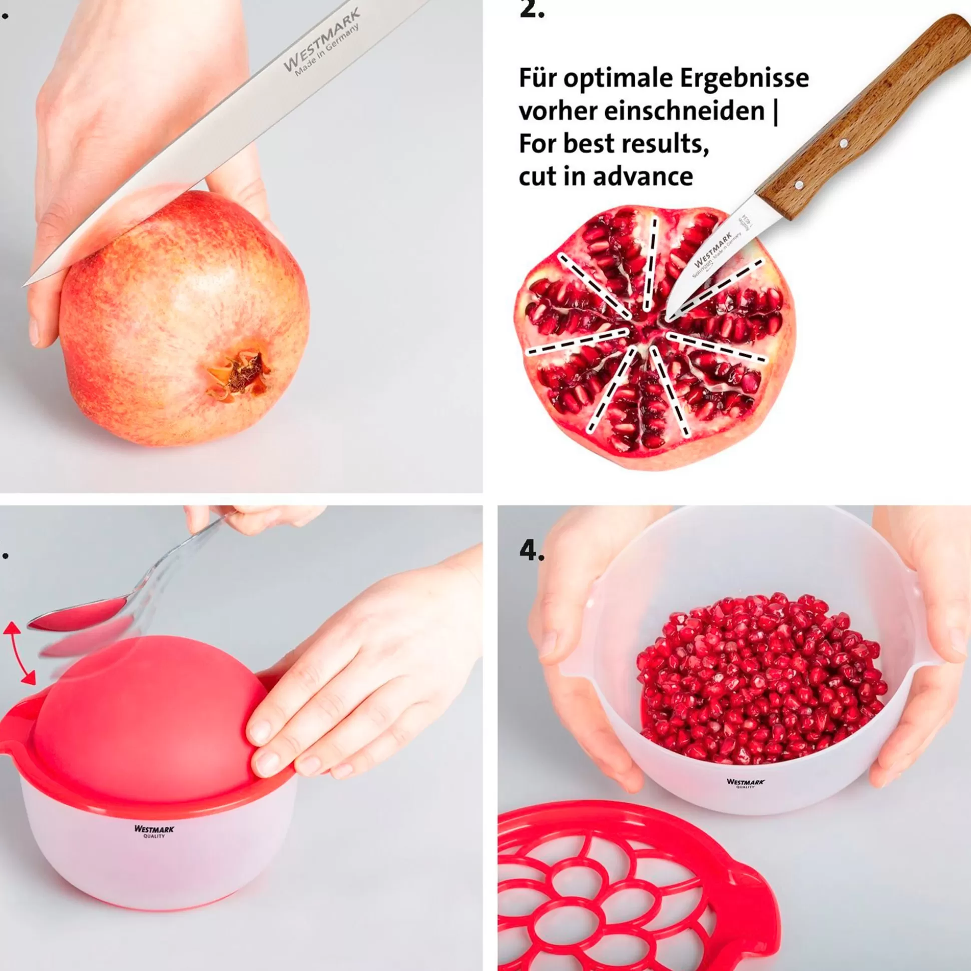 « Pépinière de Cuisine » - Dénoyauteur Westmark Buzzer pour Grenades, Rapide et Amusant 

(Alternative plus détaillée si besoin : 
