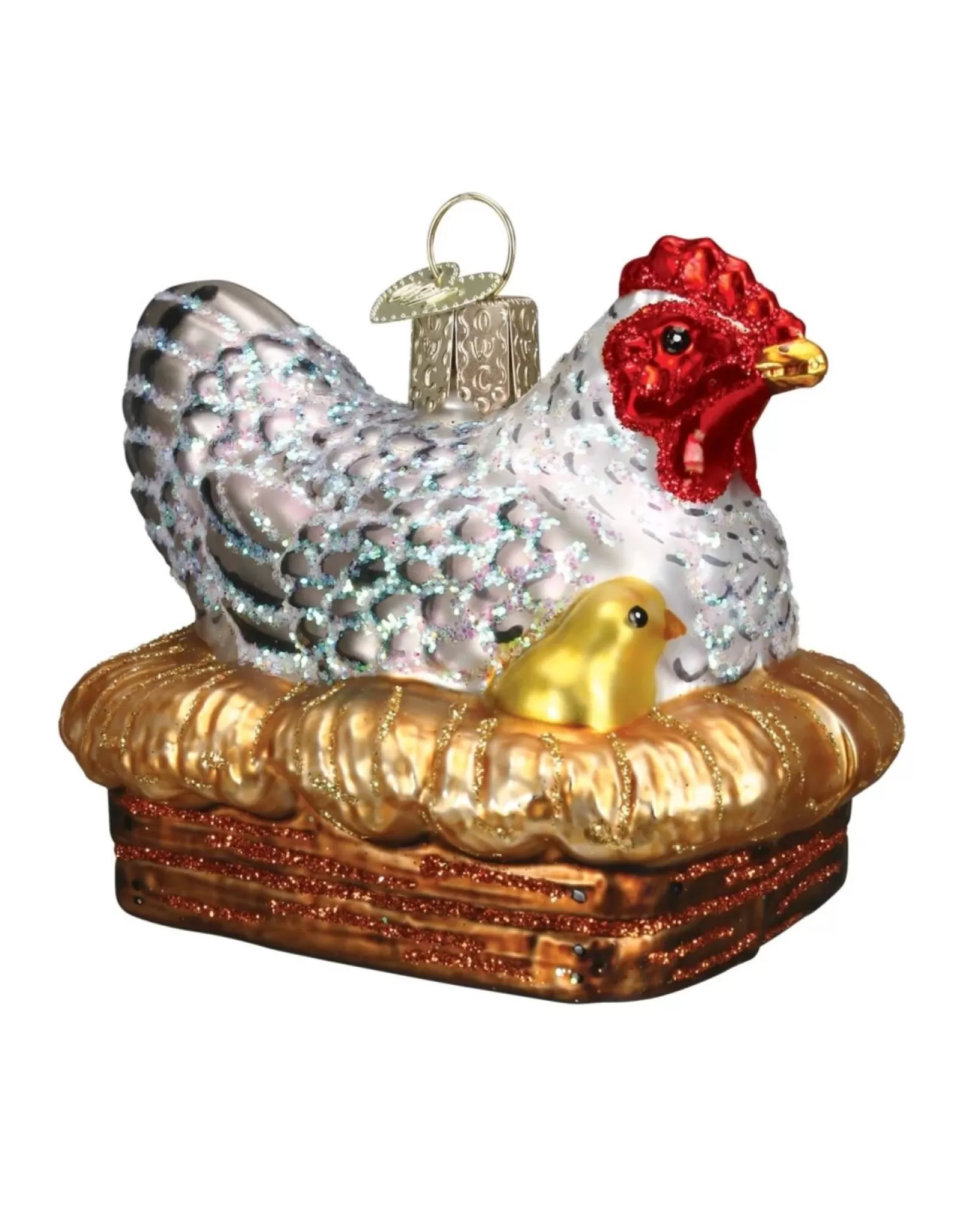 Décoration de Noël Ancien Monde : Poule sur son nid en porcelaine - Élégant ornement traditionnel