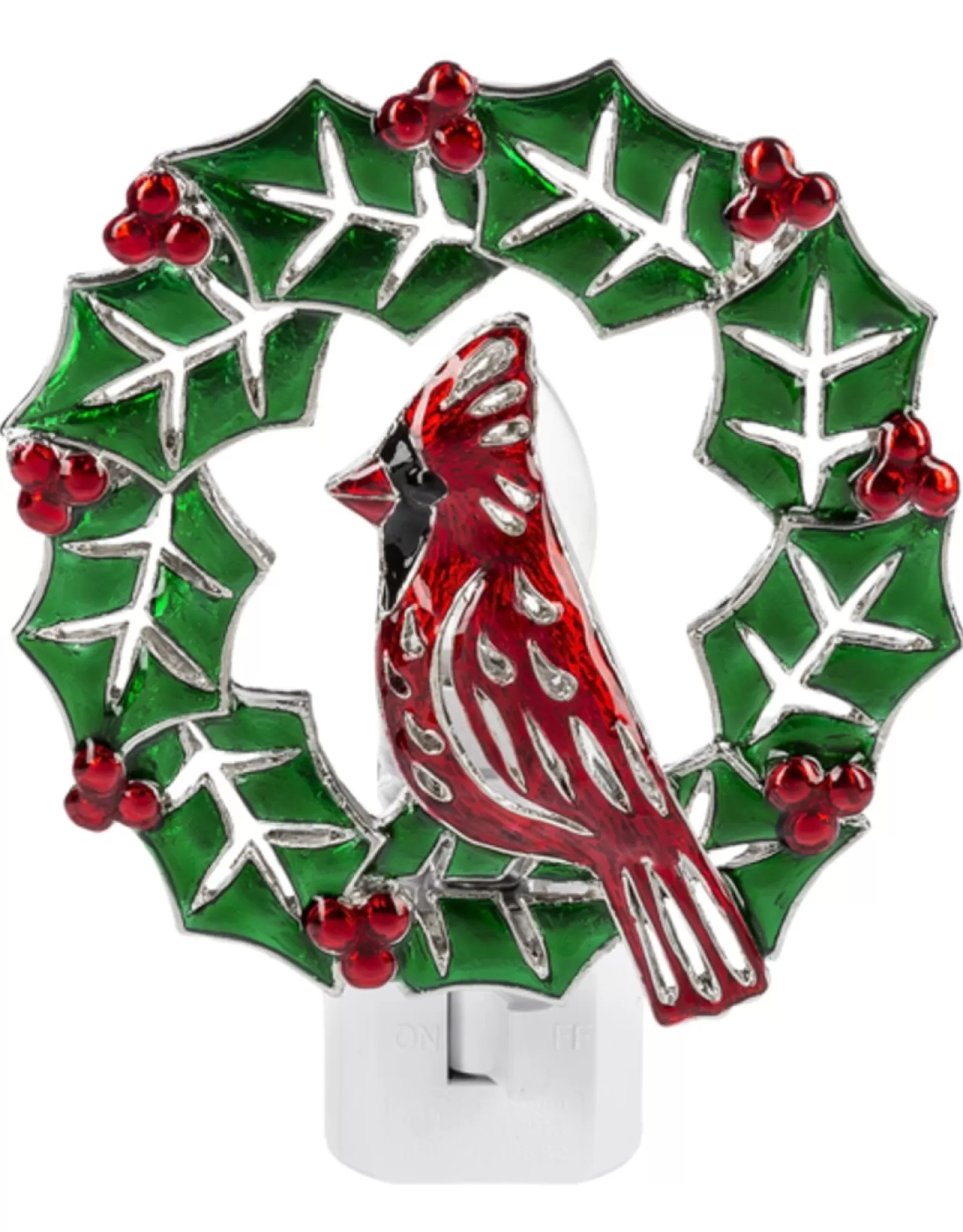 Lumière d'Ambiance Festive Ganz - Couronne de Noël Étoilée avec Oiseau Cardinal, Veilleuse Décorative pour Créer une Atmosphere Chaleureuse en Saison Hivernale
