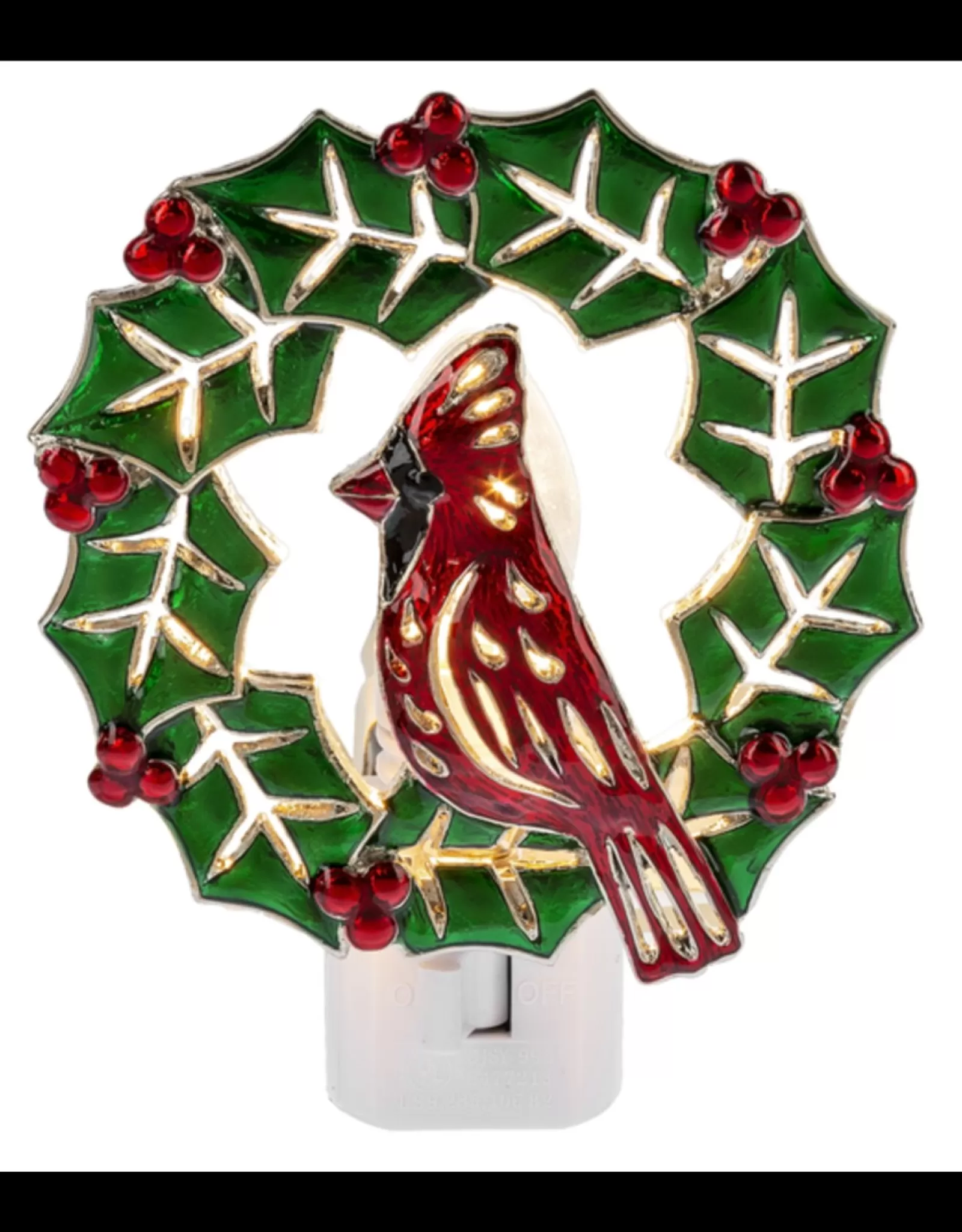 Lumière d'Ambiance Festive Ganz - Couronne de Noël Étoilée avec Oiseau Cardinal, Veilleuse Décorative pour Créer une Atmosphere Chaleureuse en Saison Hivernale