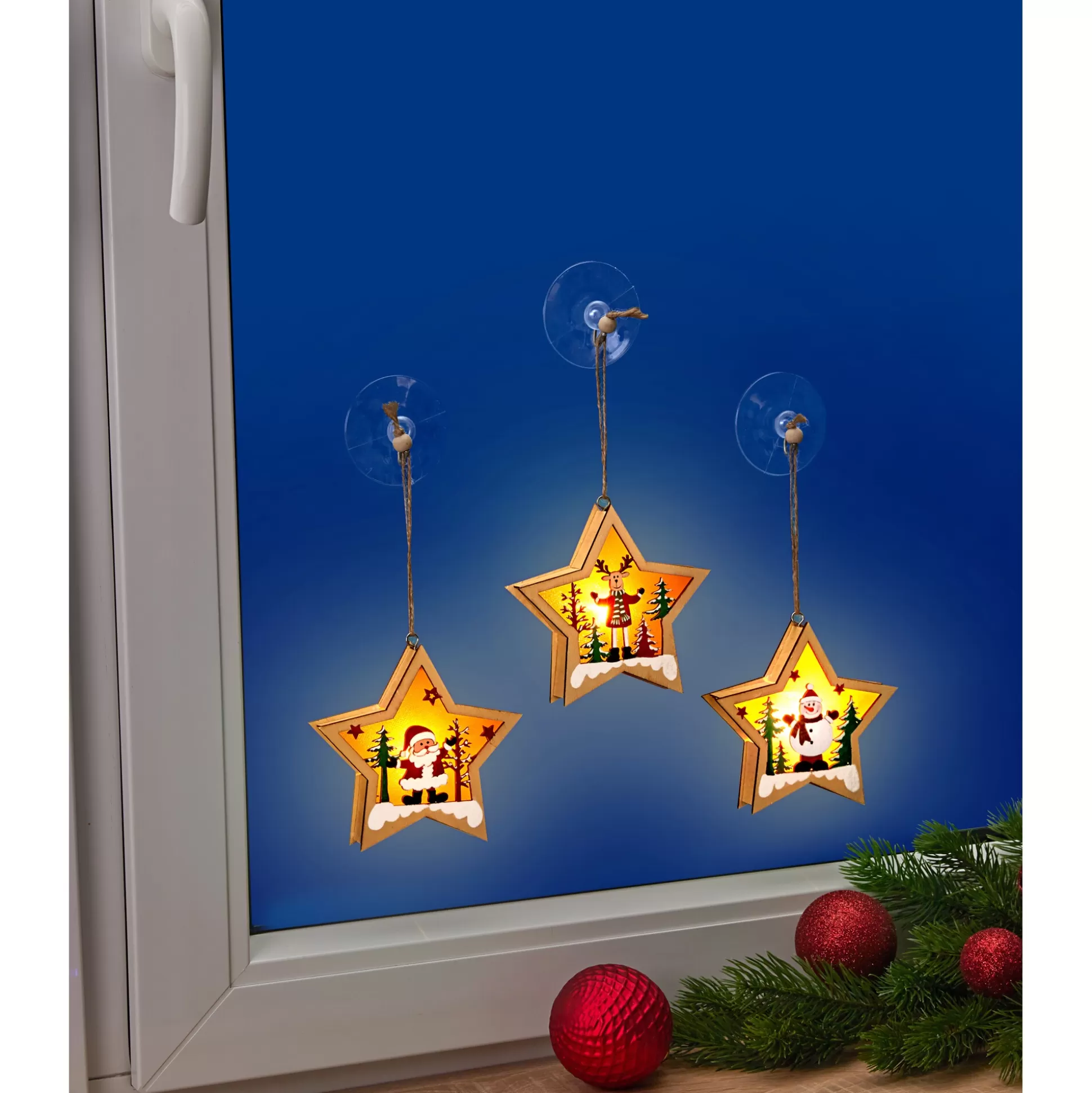 Déco de Noël Étoiles en Bois Lumineuses Viva Domo - Lot de 3 Étoiles Éclairées pour une Ambiance Féérique