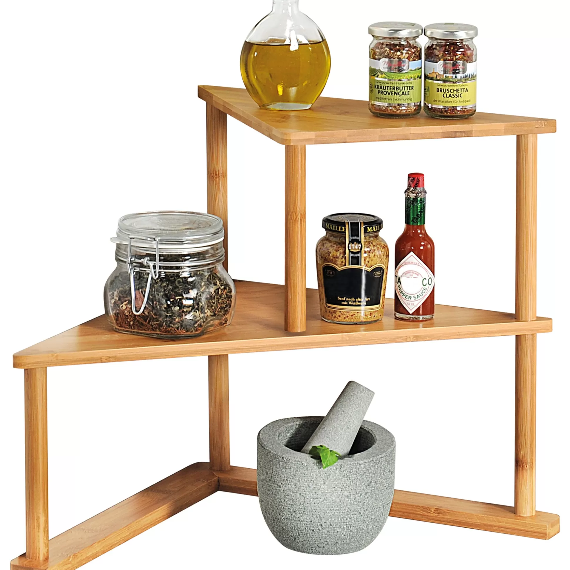 Étagère d'angle cuisine pratique KESPER - Lot de 2 chariots en bambou naturel, design épuré pour rangement optimal