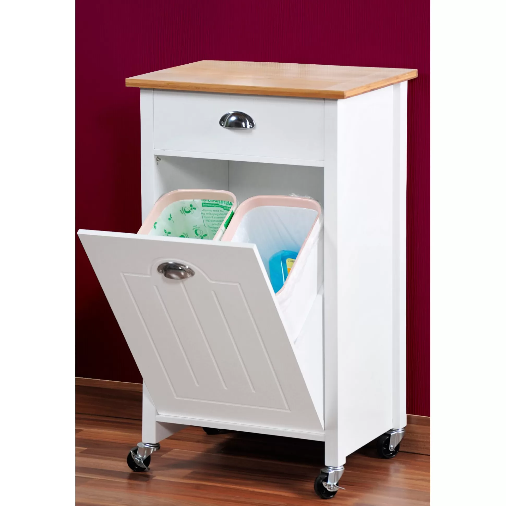 Chariot de cuisine modulable KESPER avec tri sélectif - Design pratique en blanc éclatant