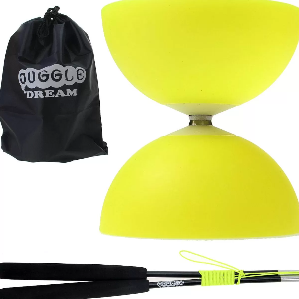 Diabolo Comète Édition Spéciale - Kit Jongleur Premium avec Baguettes Fluos (Jaune Éclatant) - Idéal pour Débutants et Experts