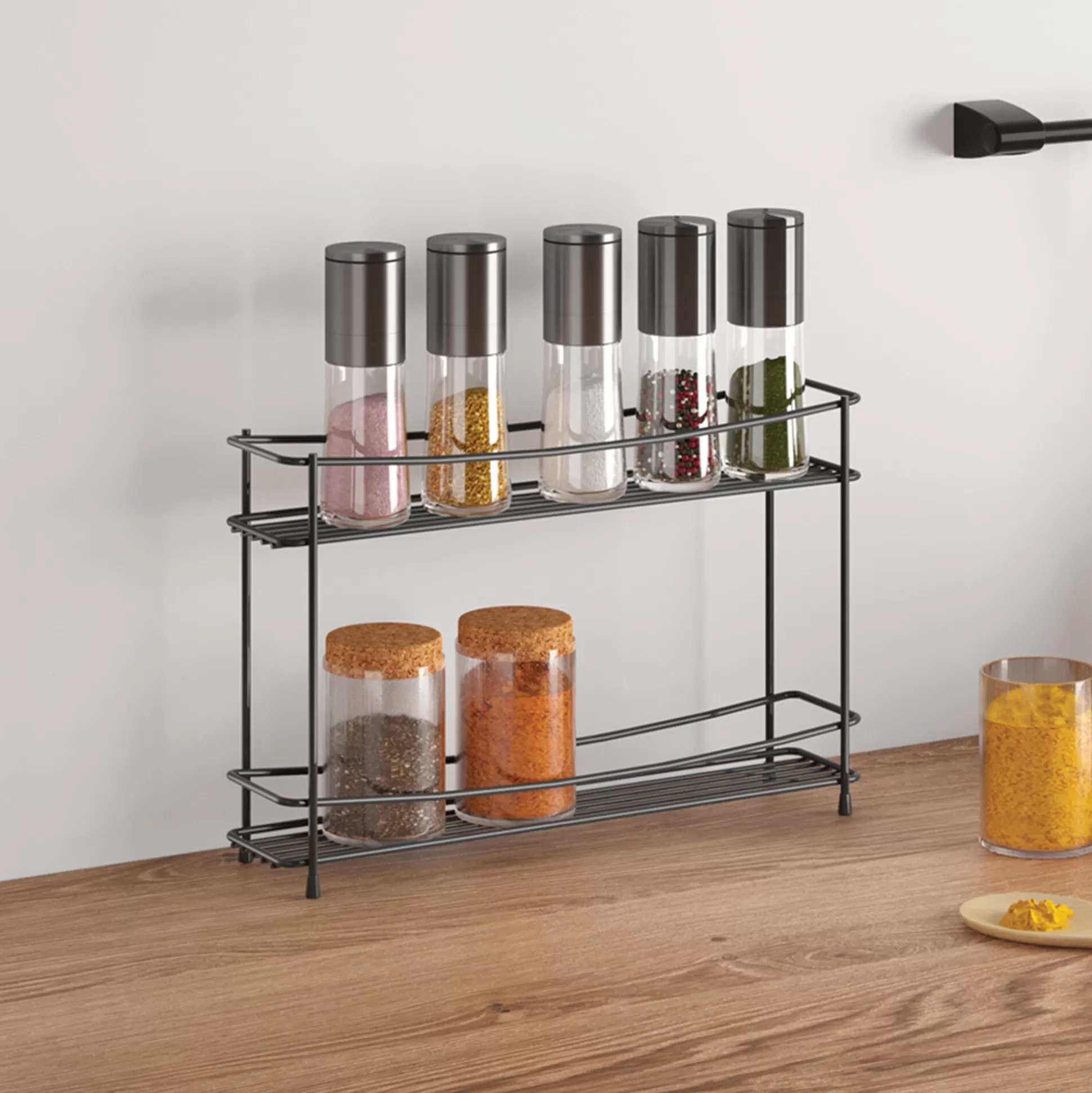 Porte-épices design Metaltex® « Kumino » en lave - Double étage pratique pour rangement optimal