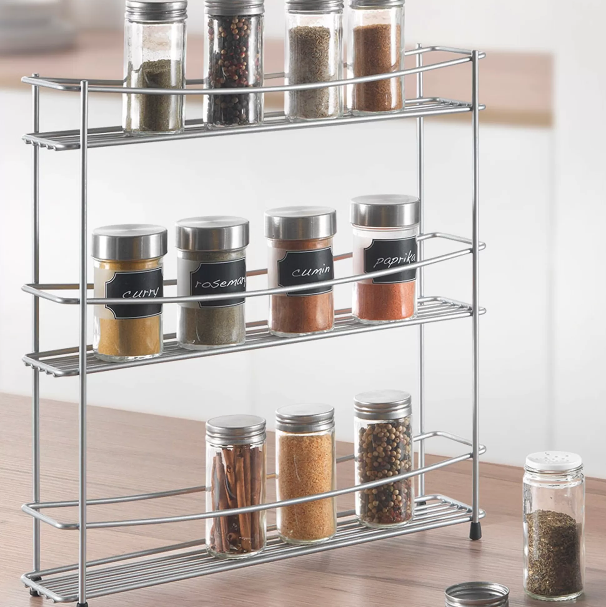 Porte-épices design Kumino - 3 niveaux empilables pour cuisine pratique - Organisation culinaire signée Metaltex