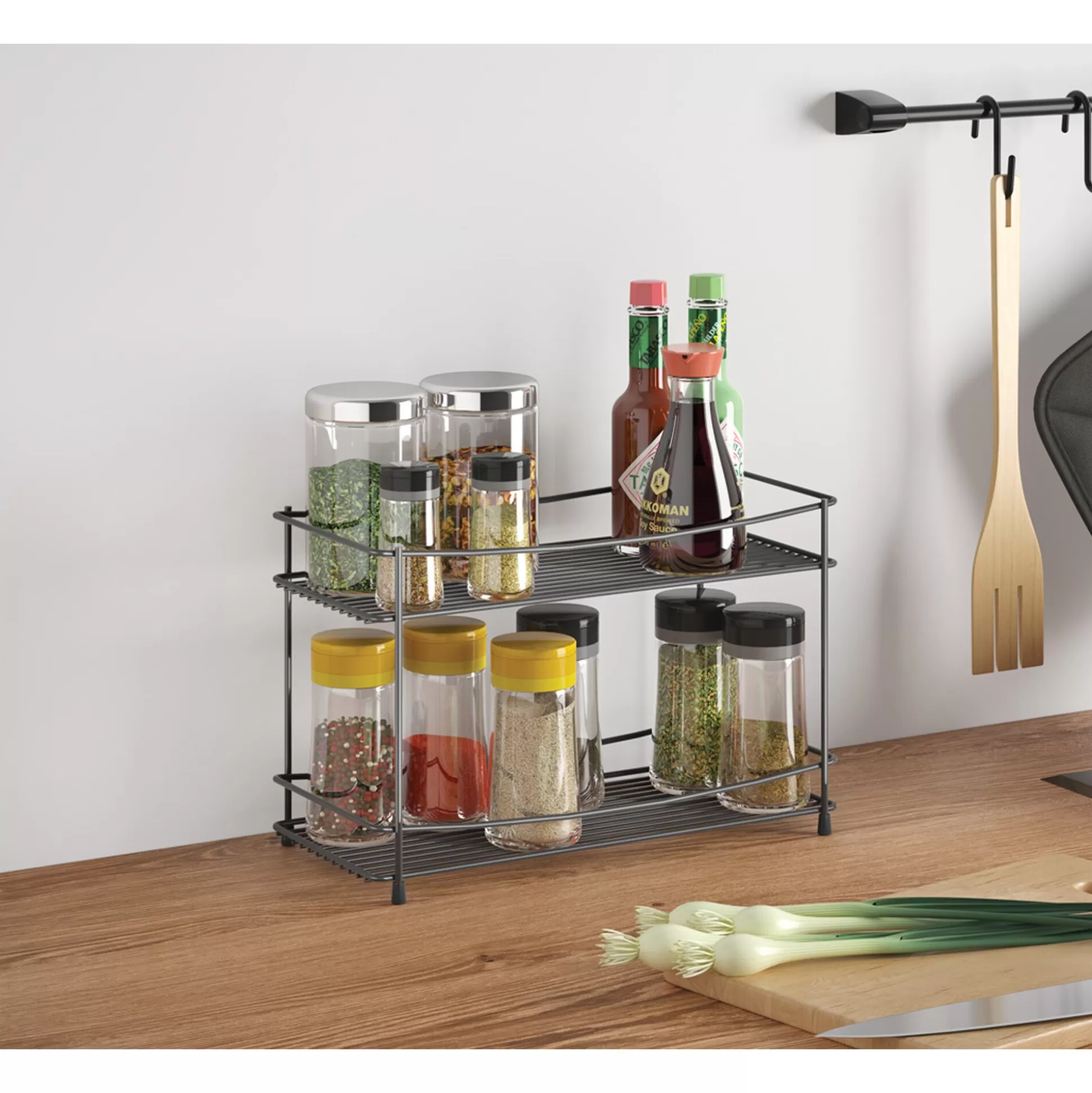 Metaltex Support à Épices Oregano - Étagère Double en Lave, Design Pratique et Moderne
