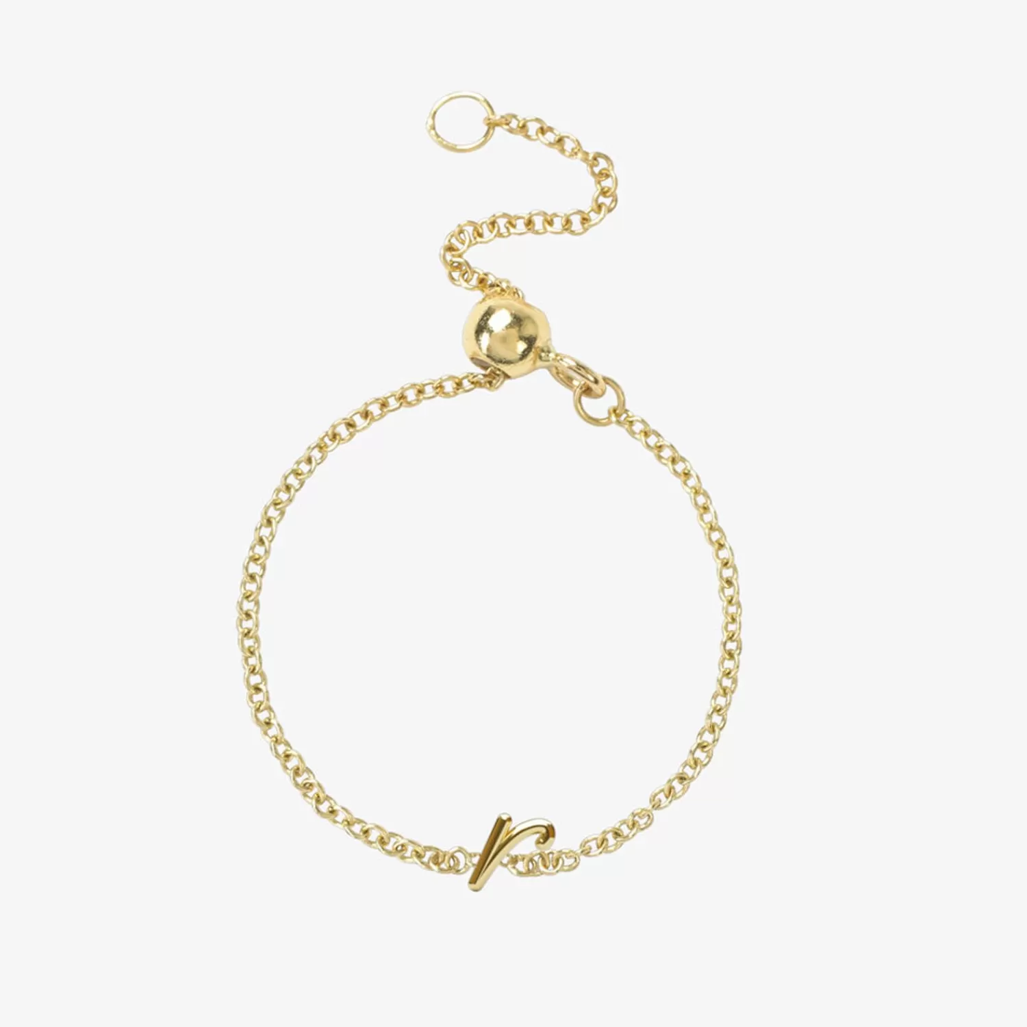 Alchémia - Bague Chaîne Ajustable en Or 18 Carats avec Médaille Initiale Gravée - Élégance Personnalisée