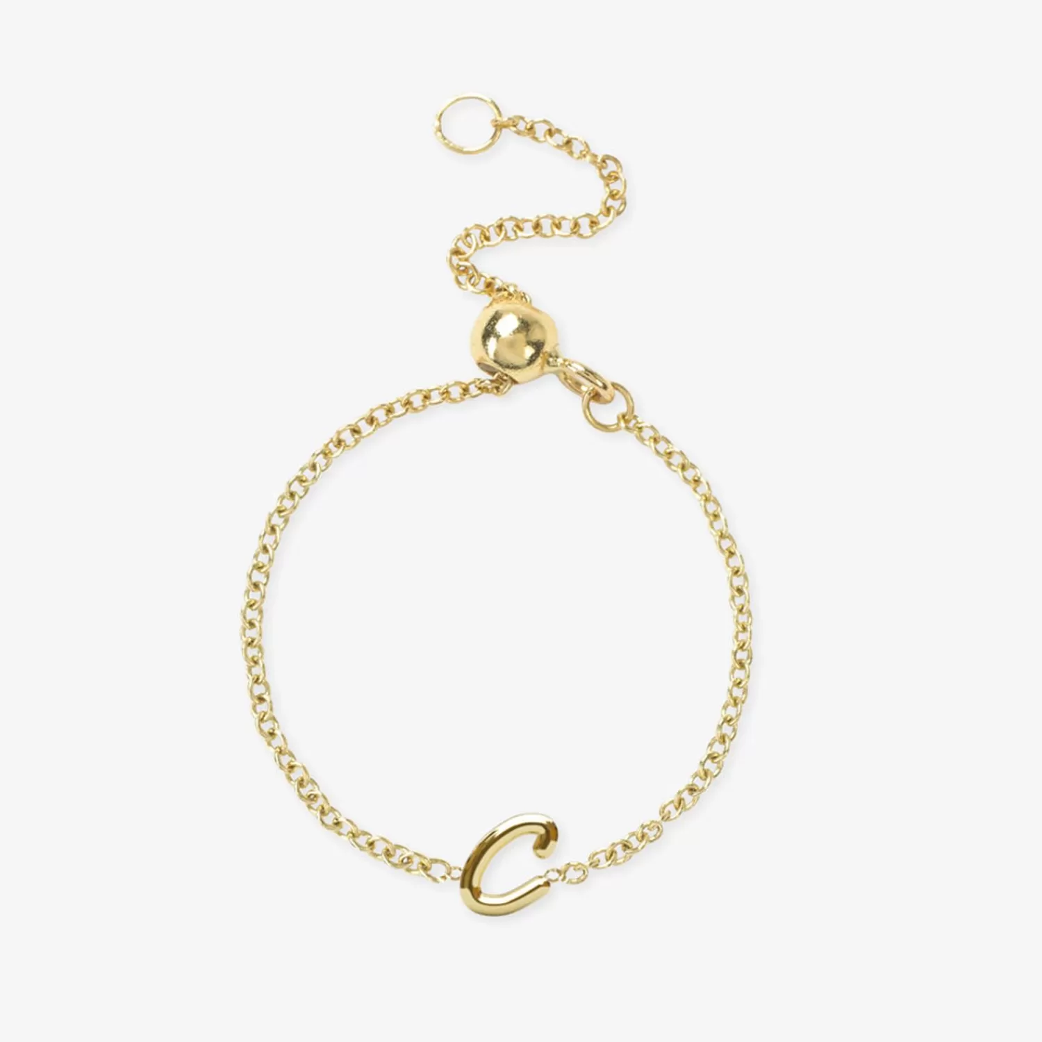Alchémia - Bague Chaîne Ajustable en Or 18 Carats avec Médaille Initiale Gravée - Élégance Personnalisée