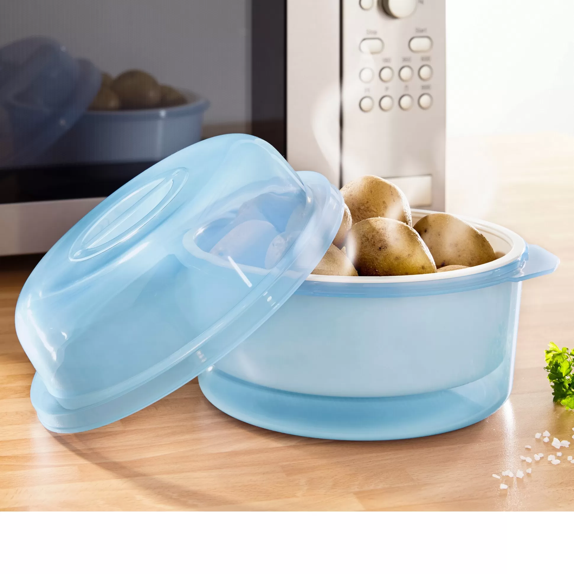 Cuisinière à Pommes de Terre pour Micro-Ondes Genialo Maxi - Set Élégant de 3 Pièces en Bleu Azur
