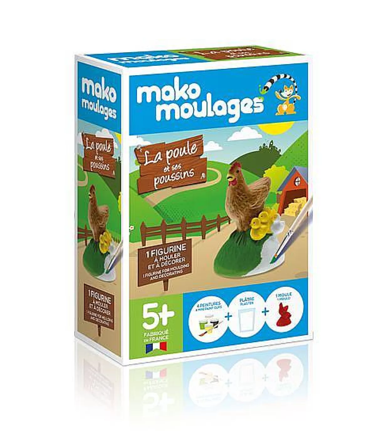 Figurine Décorative Mignonne - Poule et Ses Bébés Poussins en Mako Moulage par Mako Créations | Idée Cadeau Pas Cher