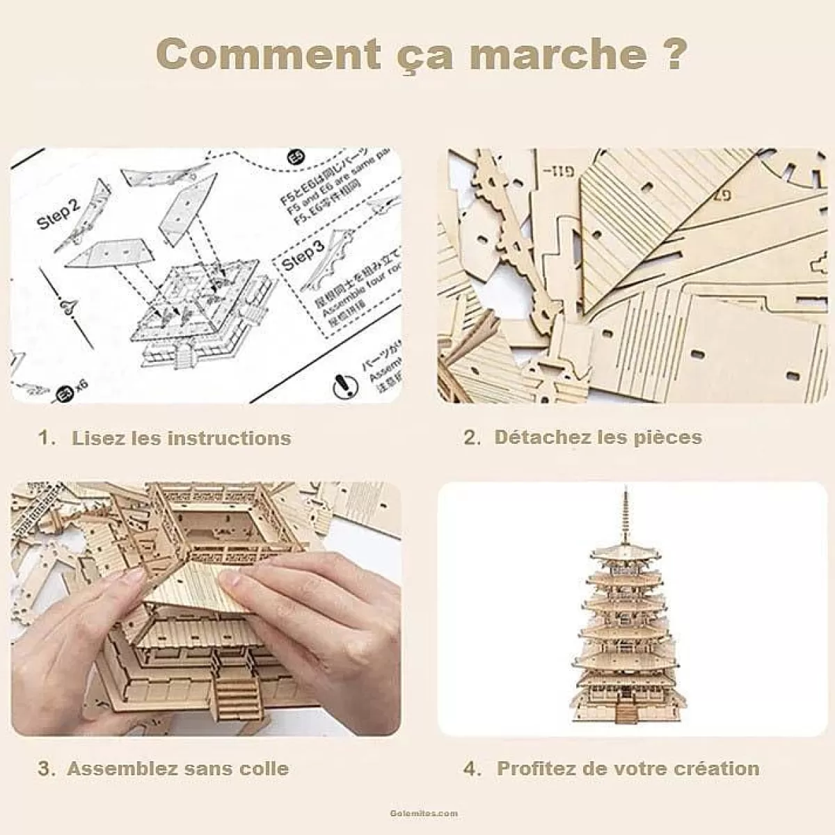 ROBOTIME® Kit de Construction 3D - Pagode Japonaise 5 Étages | Décoration Élégante | Montage en 5 Jours | Prix Abordable