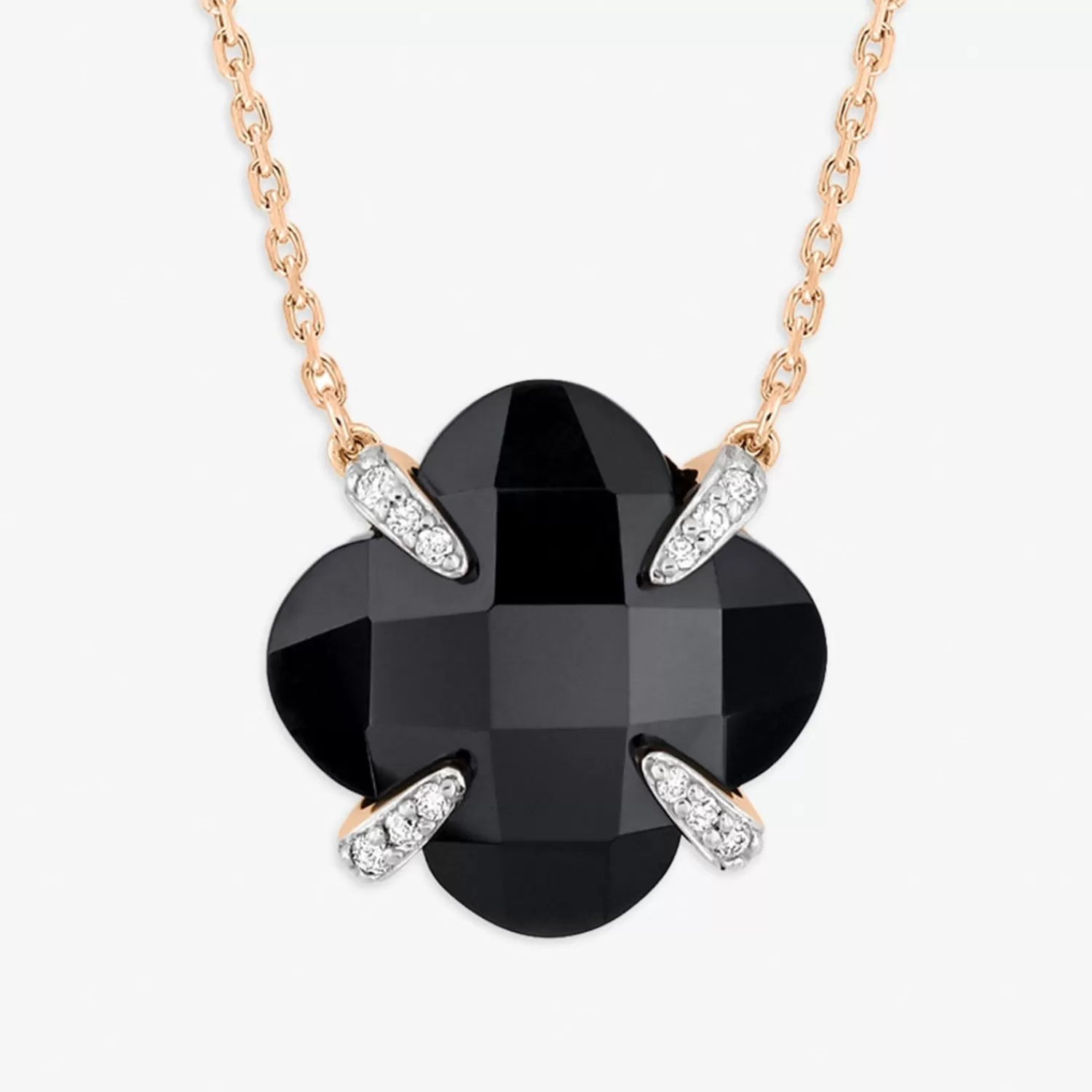 Collier Victoria Alkemistry Morganne Bello - Or Rose 18K avec Onyx Noir et Diamants Serti Griffe, Pièce Exclusive Joaillerie 

(Note : J'ai restructuré la syntaxe typique des bijoux de luxe en français, utilisé des synonymes professionnels comme 