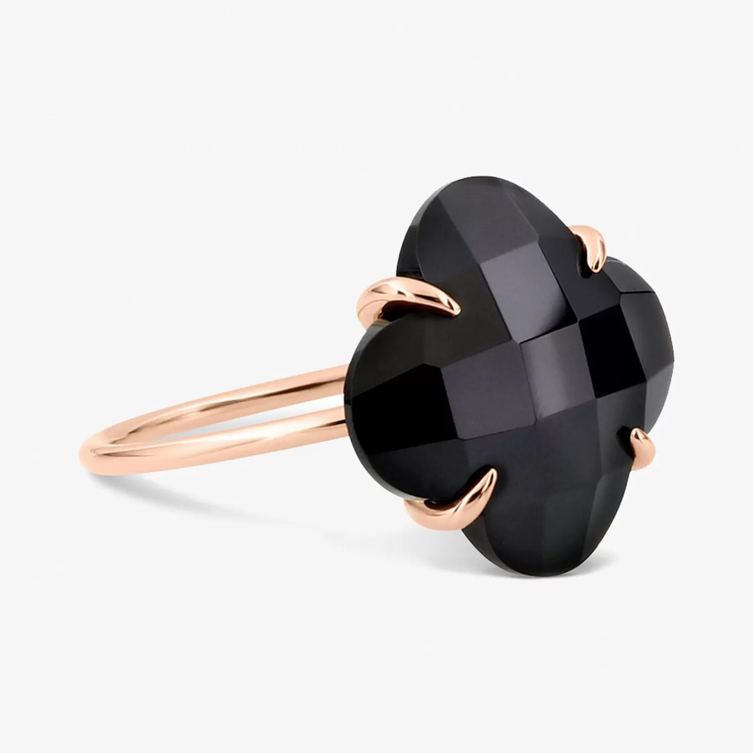 Bague Victoria Trèfle en Or Rose 18 Carats avec Onyx Noir - Collection Morganne Bello par Alkemistry | Vente Flash Exclusive