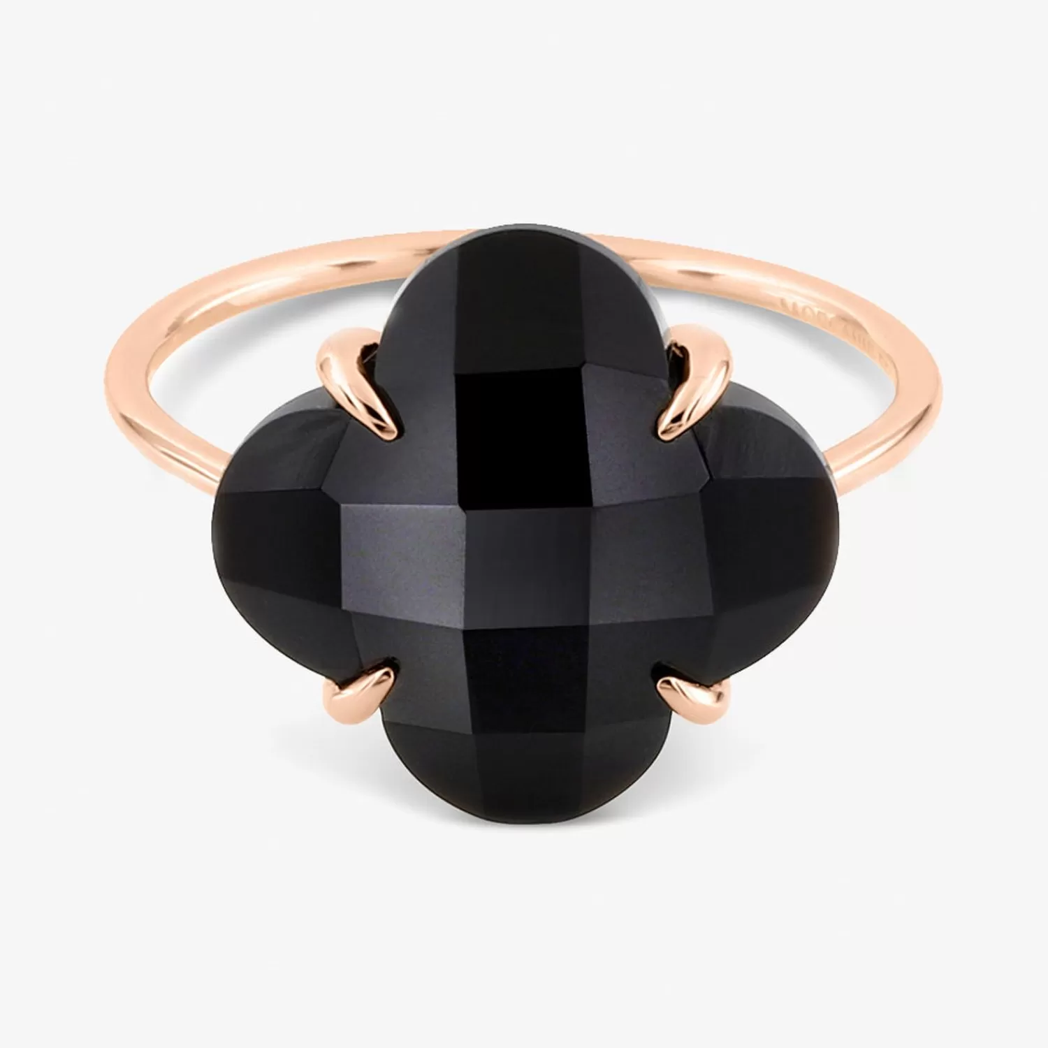 Bague Victoria Trèfle en Or Rose 18 Carats avec Onyx Noir - Collection Morganne Bello par Alkemistry | Vente Flash Exclusive