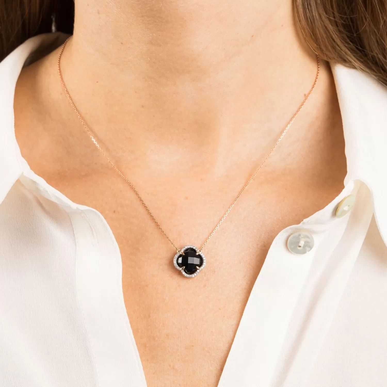Collier Victoria en or rose 18 carats - Serti d'onyx noir et diamants, création exclusive Morganne Bello par Alkemistry
