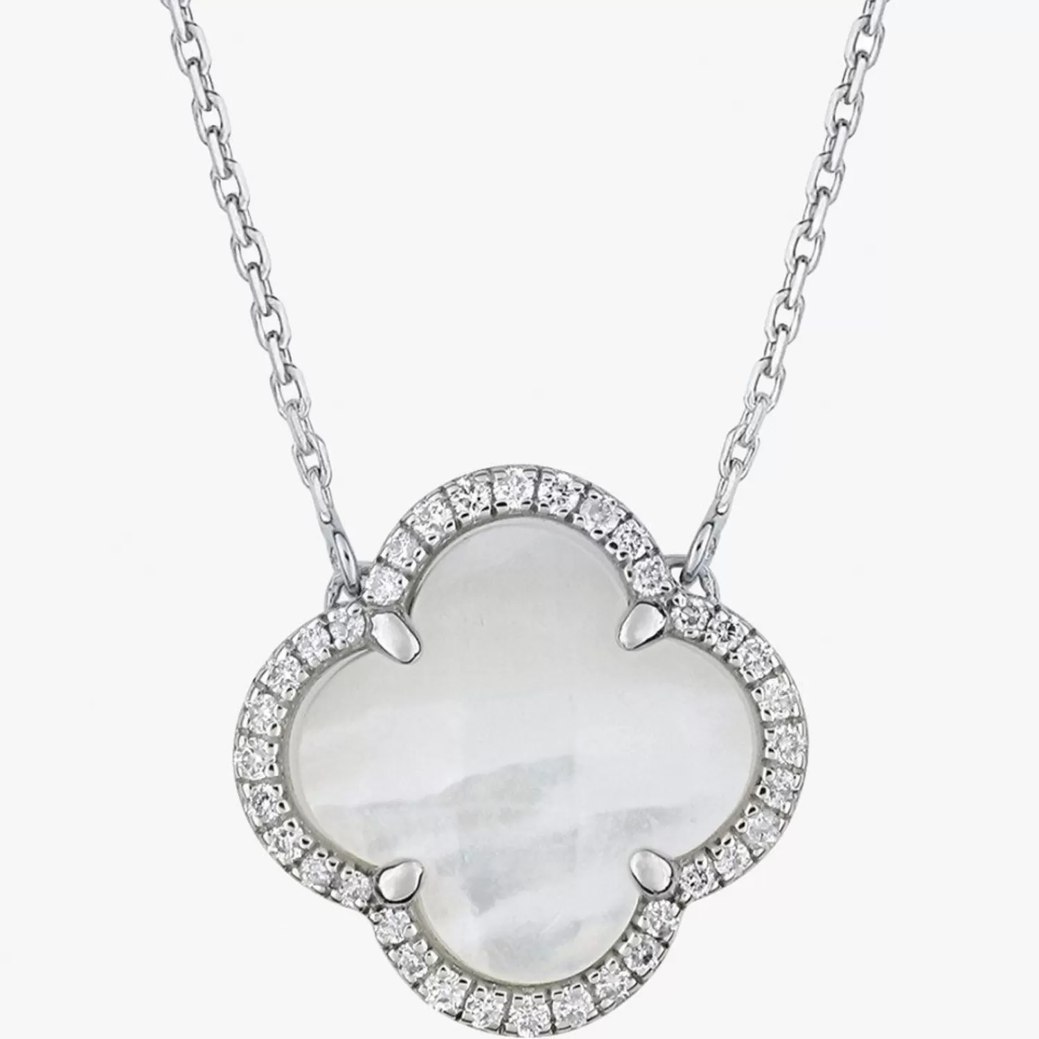 Collier Victoria Trèfle en Nacre Serti de Diamants - Or Blanc 18 Carats par Morganne Bello Alkemistry