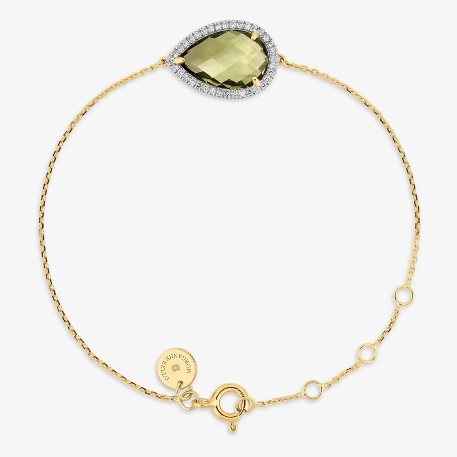 Bracelet Alkemistry Morganne Bello en Or Jaune 18 Carats - Création Alma Poire sertie de Quartz Olive et Diamants | Promotion Exclusive