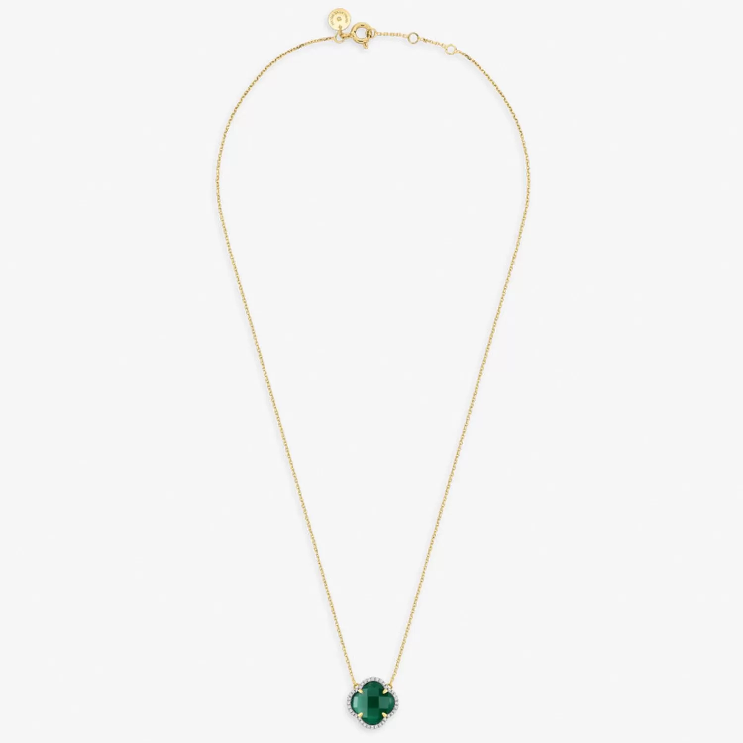 Collier élégant Morganne Bello en or jaune 18 carats, serti de diamants et d'agate verte - Pièce unique de la collection Victoria