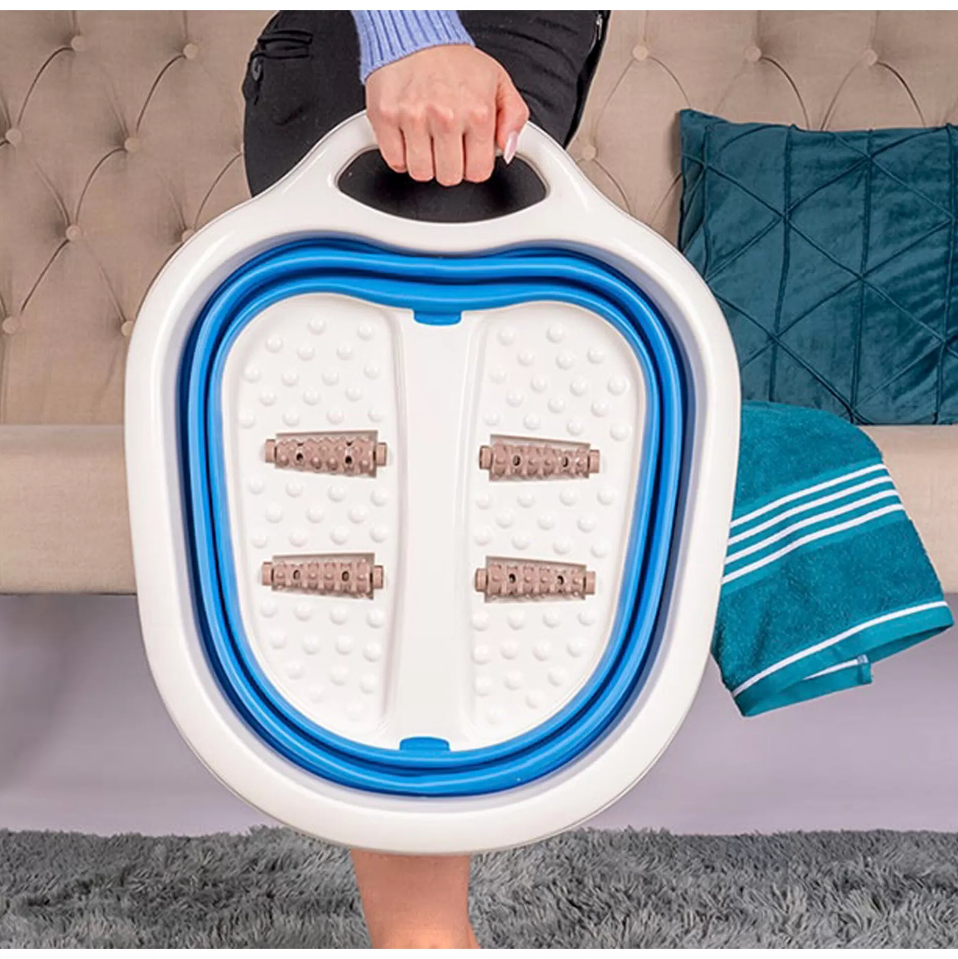 Bain de Pieds Pliable avec Rouleaux Massants - Confort Ultime pour Vos Pieds Fatigués