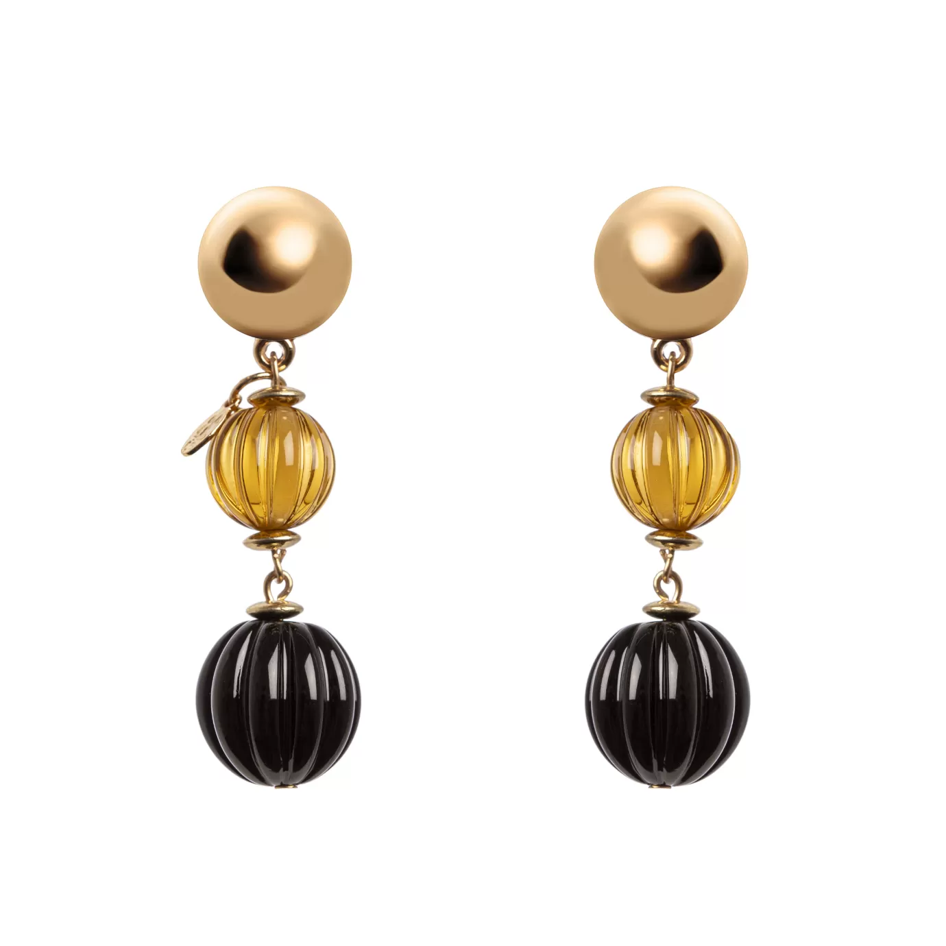 Boucles d'oreille originales avec perles gourmandes et doubles sphères plissées
