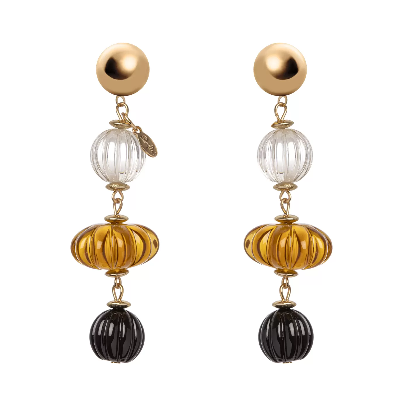 Élégantes boucles d'oreilles pivotantes avec perle bombée plissée - Création Sodini