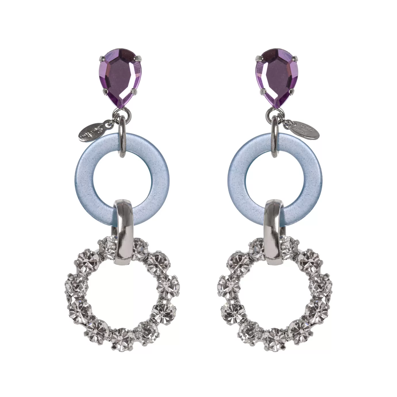 Boucles d'oreilles goutte cristal Perno Sodini - Double cercles argentés Kaamos