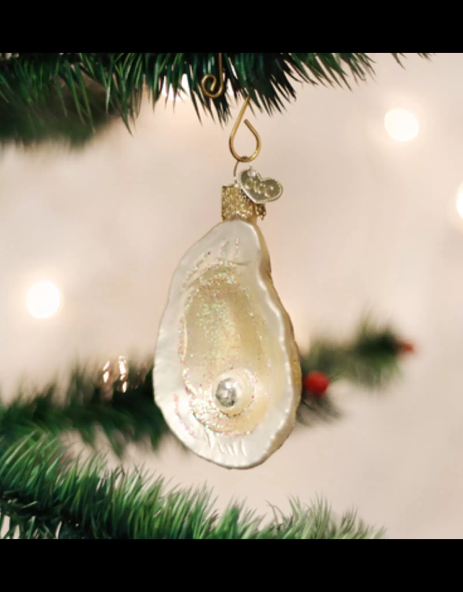 Décoration de Noël Old World - Huître Élégante avec Ornement Perlé