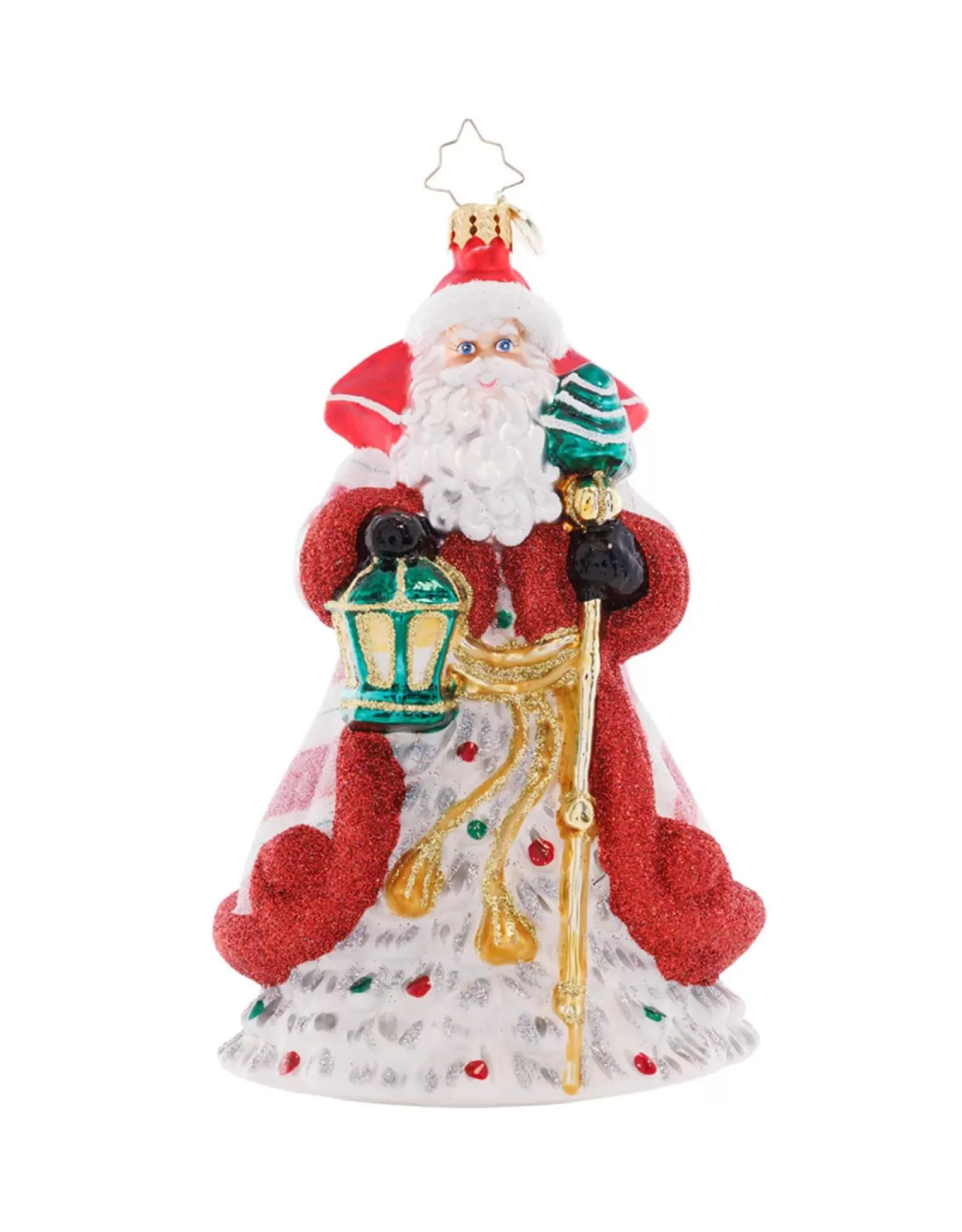 Boule de Noël Radko Christopher – Décoration Étincelante Menthe Poivrée et Saint Nicolas