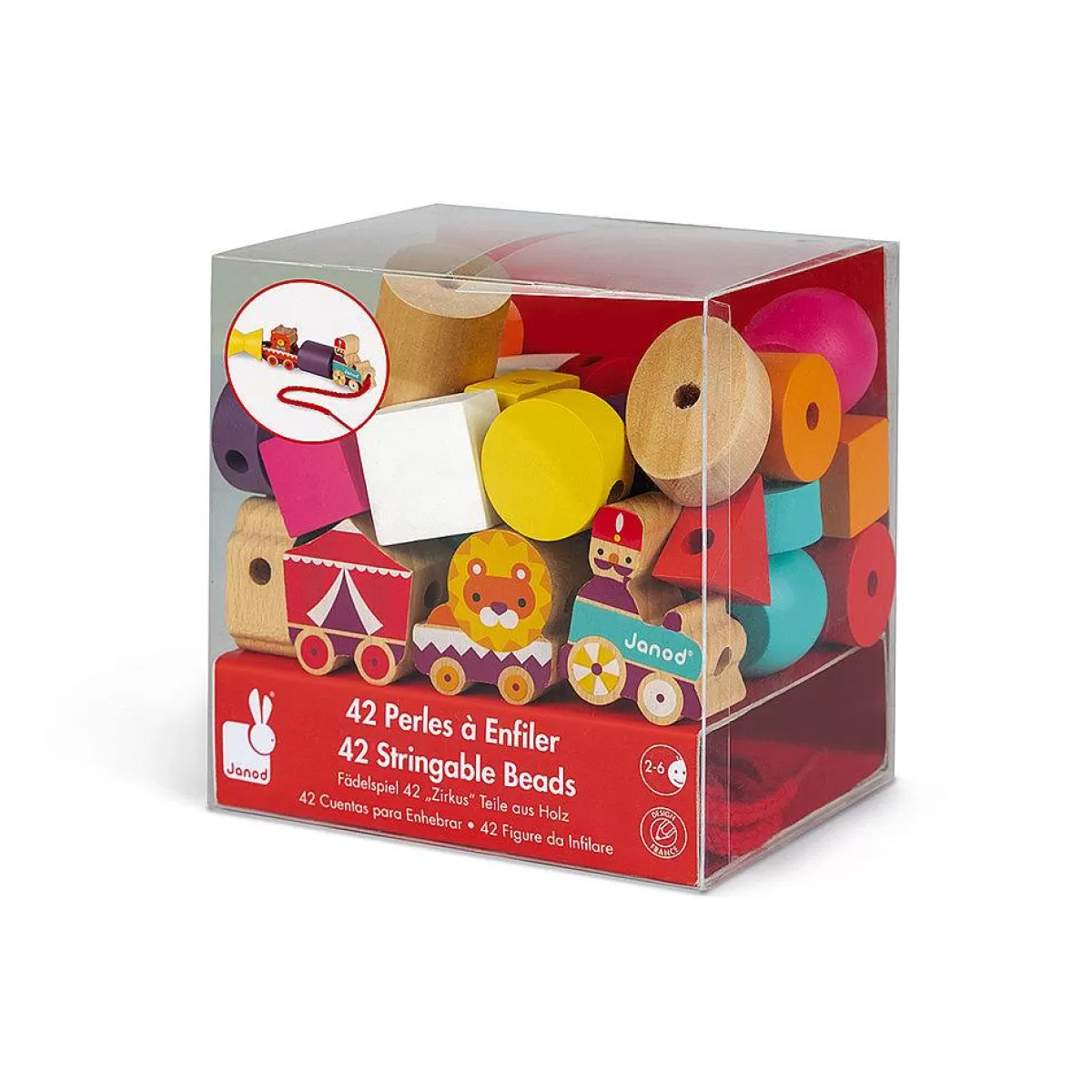 Jouet Créatif Janod - Enfilage de Perles Cirque avec Animaux Colorés pour Enfants 3-6 Ans (Jeu Éducatif et Ludique)