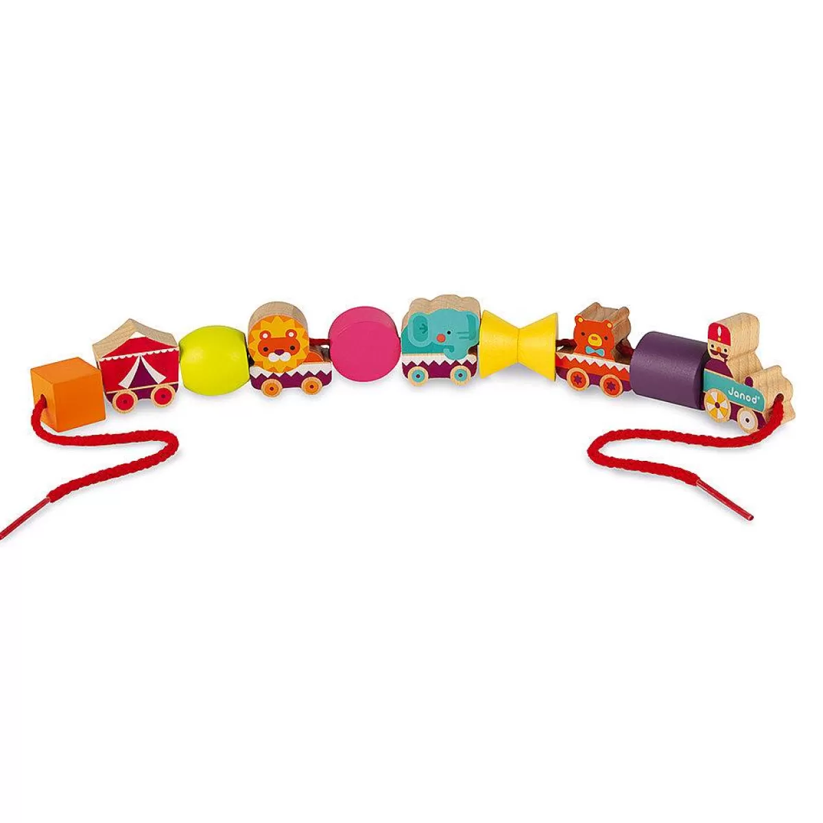 Jouet Créatif Janod - Enfilage de Perles Cirque avec Animaux Colorés pour Enfants 3-6 Ans (Jeu Éducatif et Ludique)