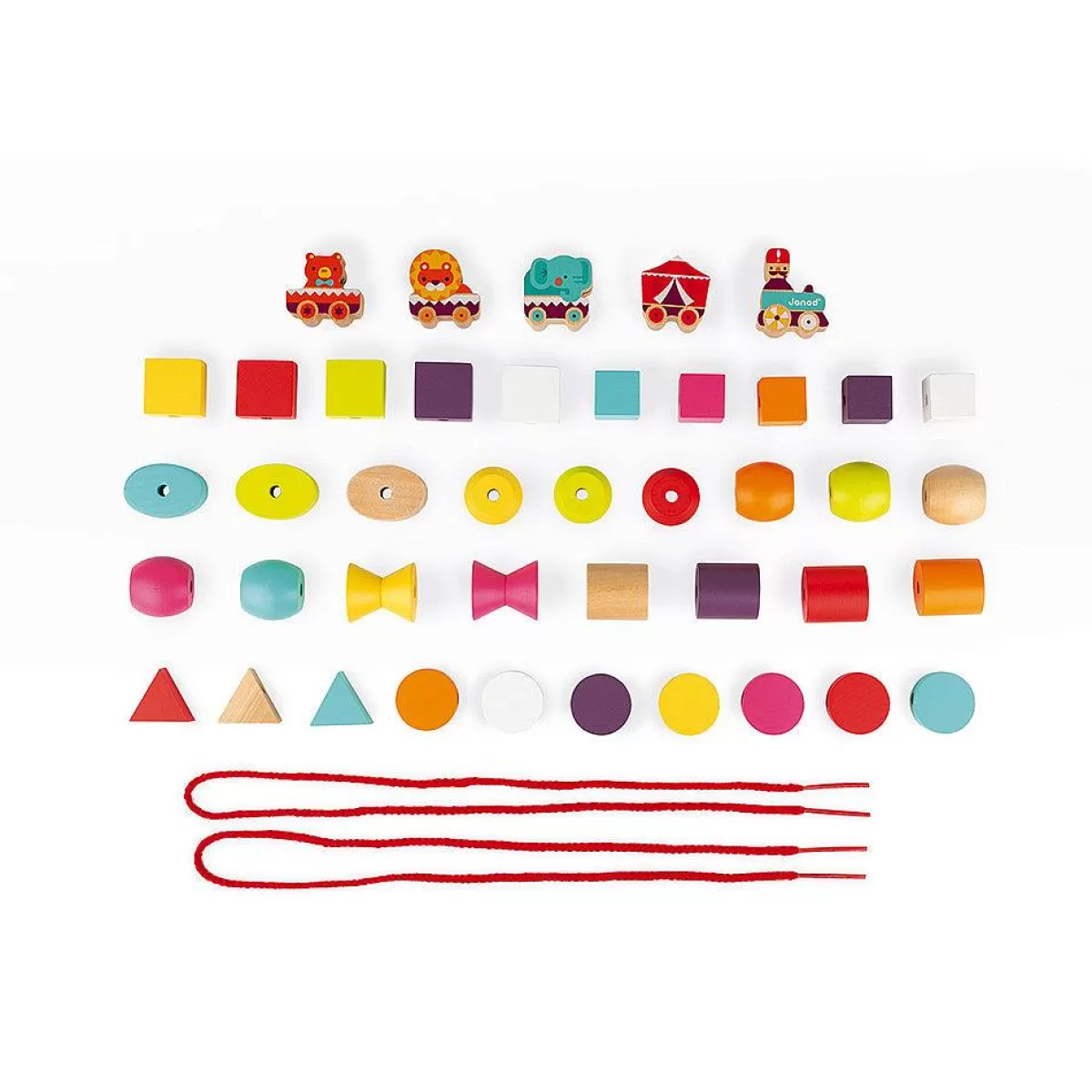 Jouet Créatif Janod - Enfilage de Perles Cirque avec Animaux Colorés pour Enfants 3-6 Ans (Jeu Éducatif et Ludique)